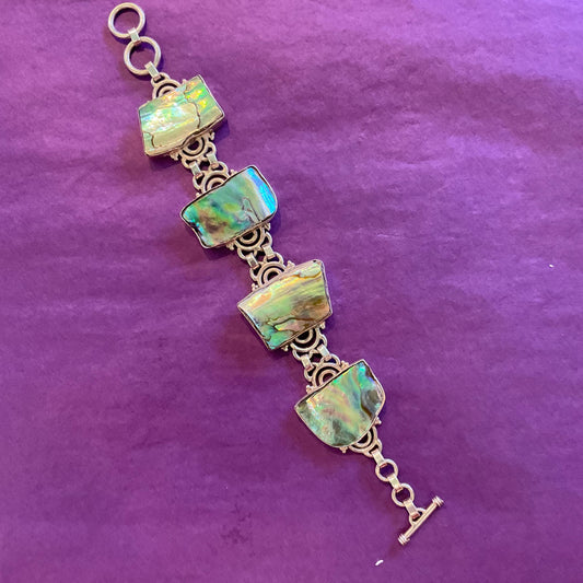 Vintage Silver and Abanone Shell Statement Bohemian Bracelet, Artisan Jeweller Made, Summer Holiday , Festival