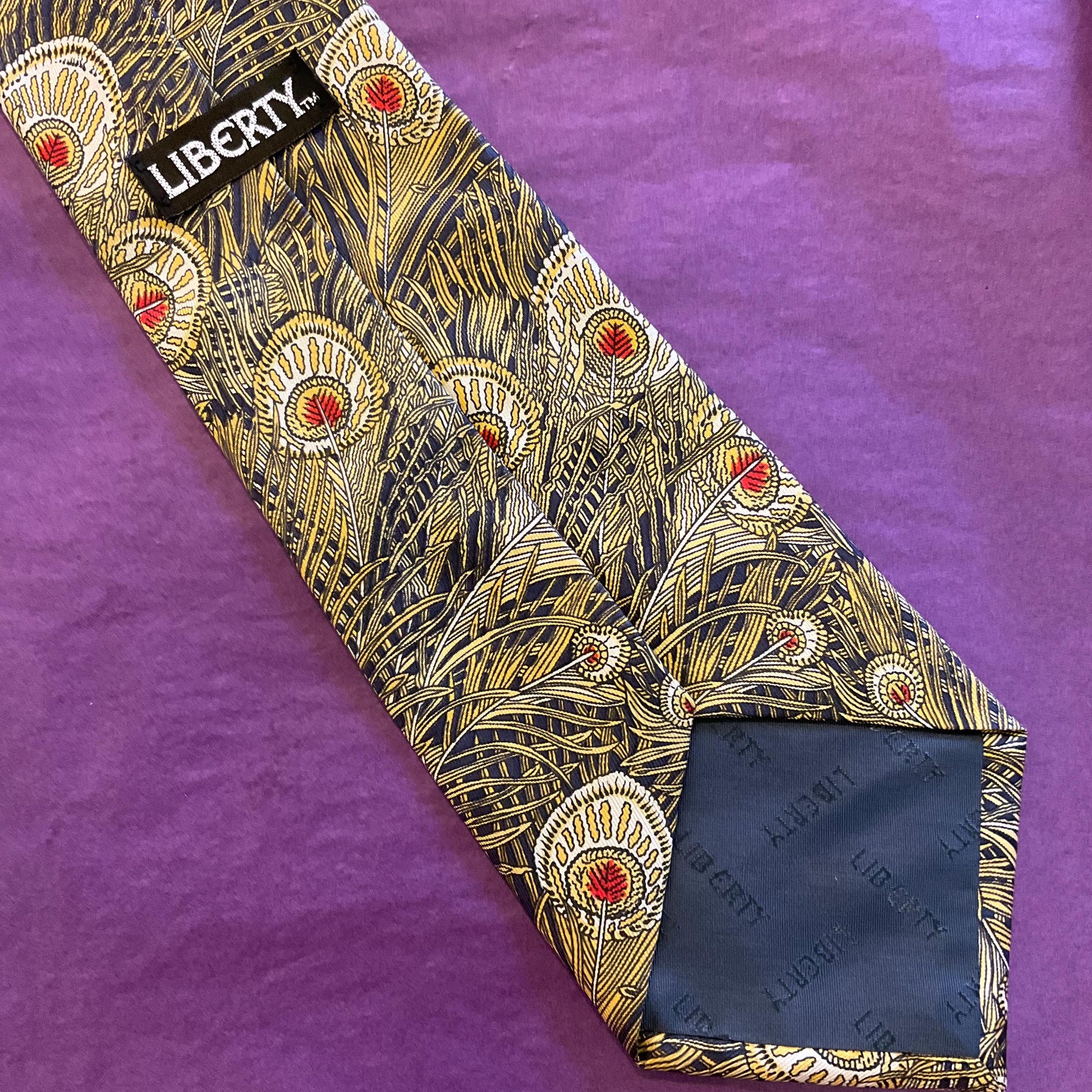 Vintage Gents Liberty ‘Hera’ Pure Silk Peacock Feather Tie, Made in England , Gifts for him
