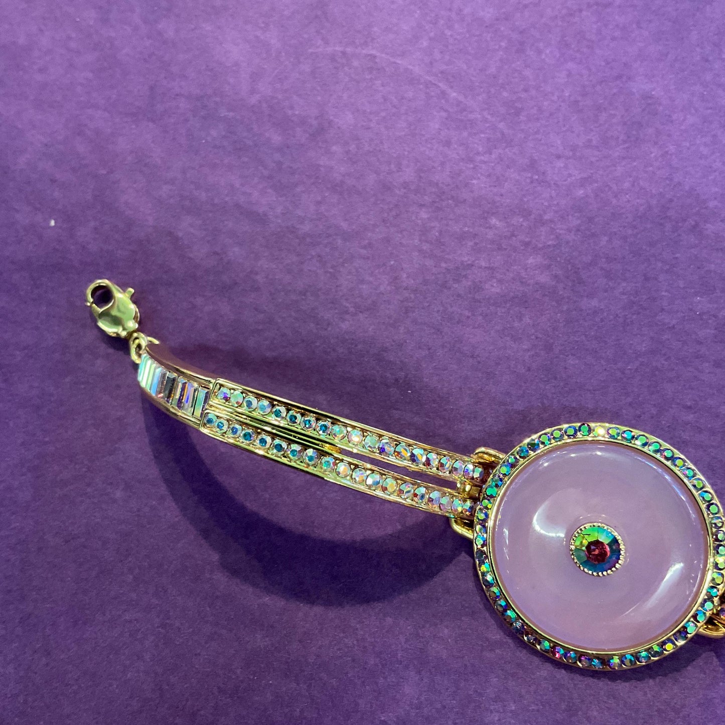 Vintage Butler and Wilson Art Deco Style Purple Crystal Donut Panel Bracelet, Aurora Borealis Rhinestones, Signed in original box
