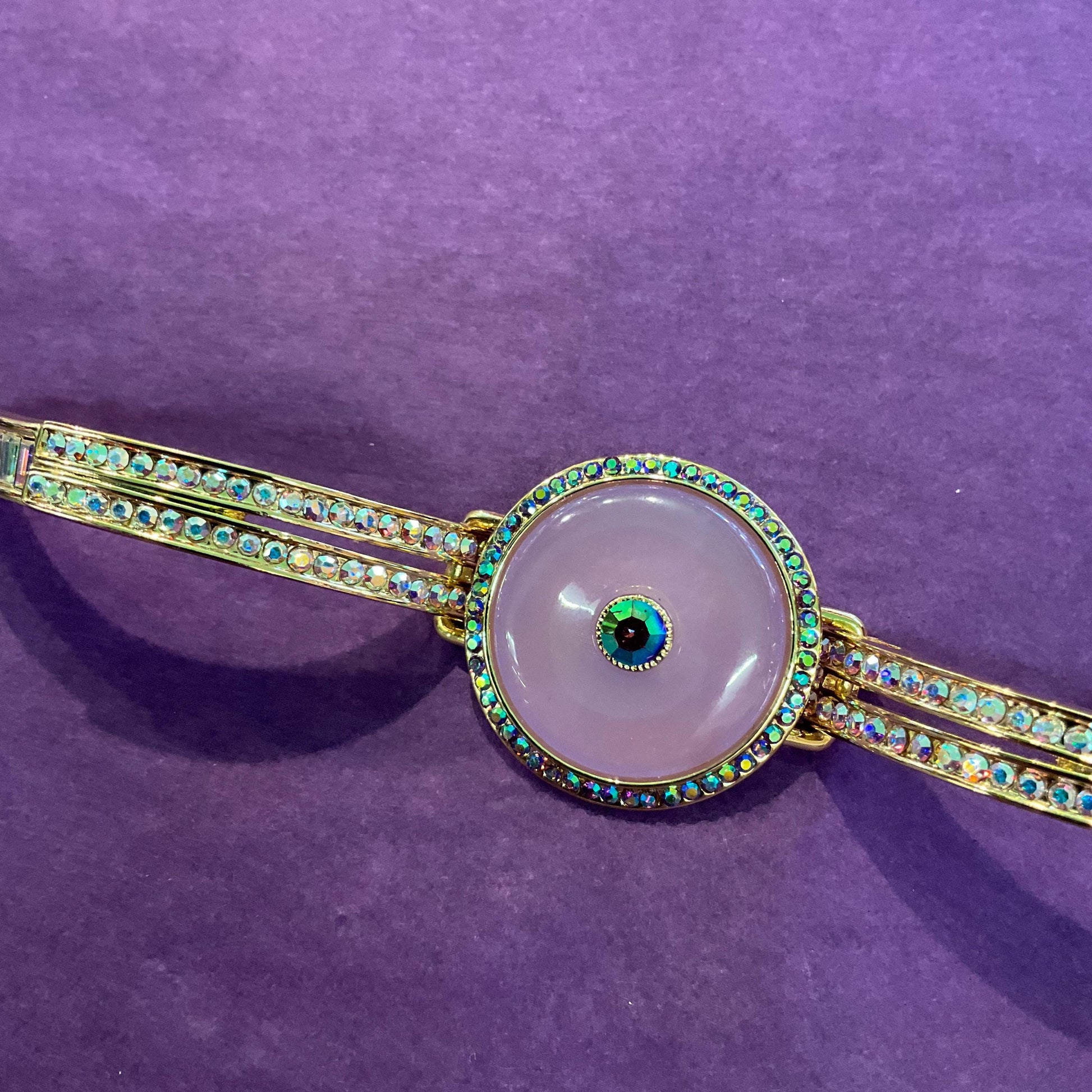 Vintage Butler and Wilson Art Deco Style Purple Crystal Donut Panel Bracelet, Aurora Borealis Rhinestones, Signed in original box