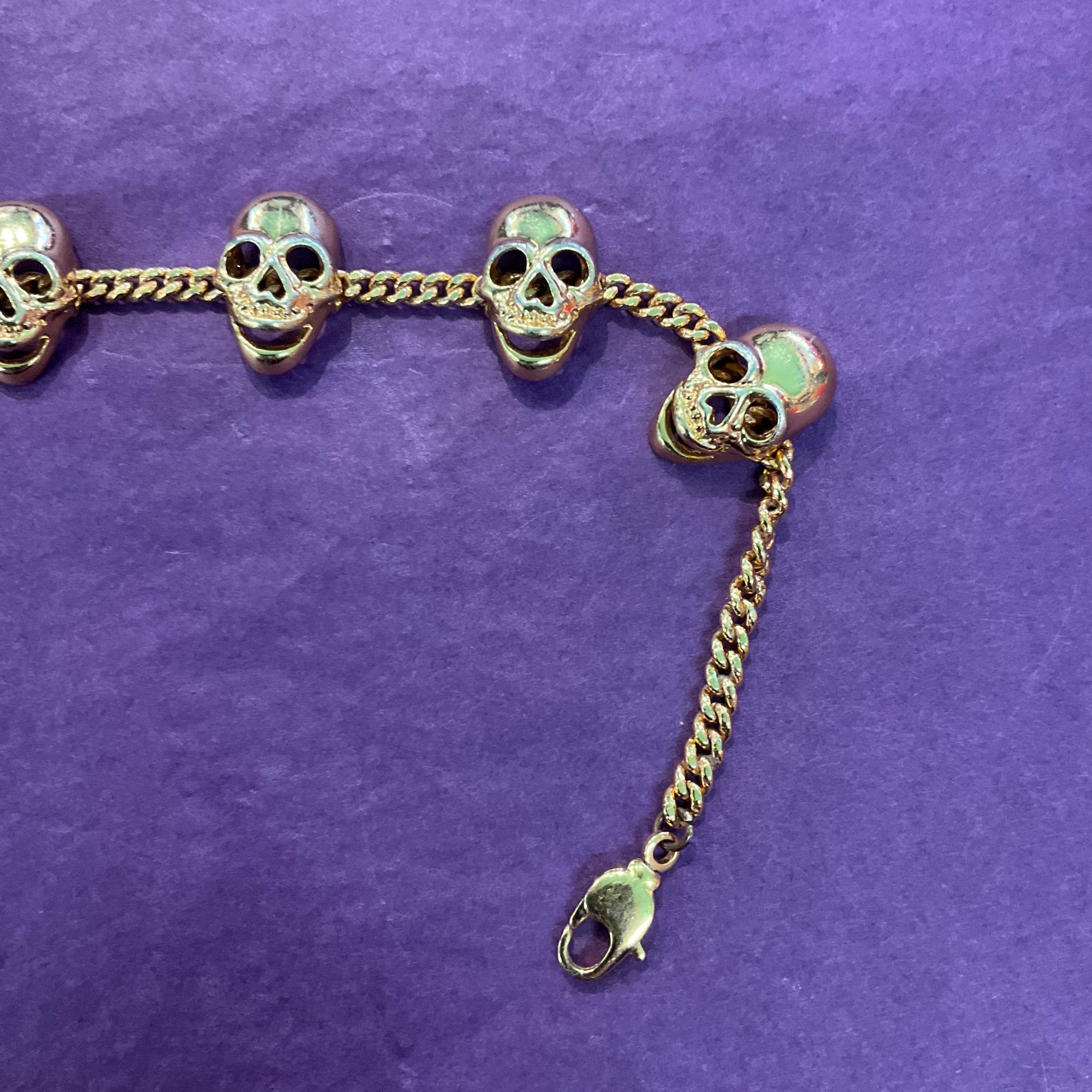 Vintage Butler and Wilson Gold Tone Skull Charm Bracelet, rare gold colour, Signed as new, steampunk fan gift