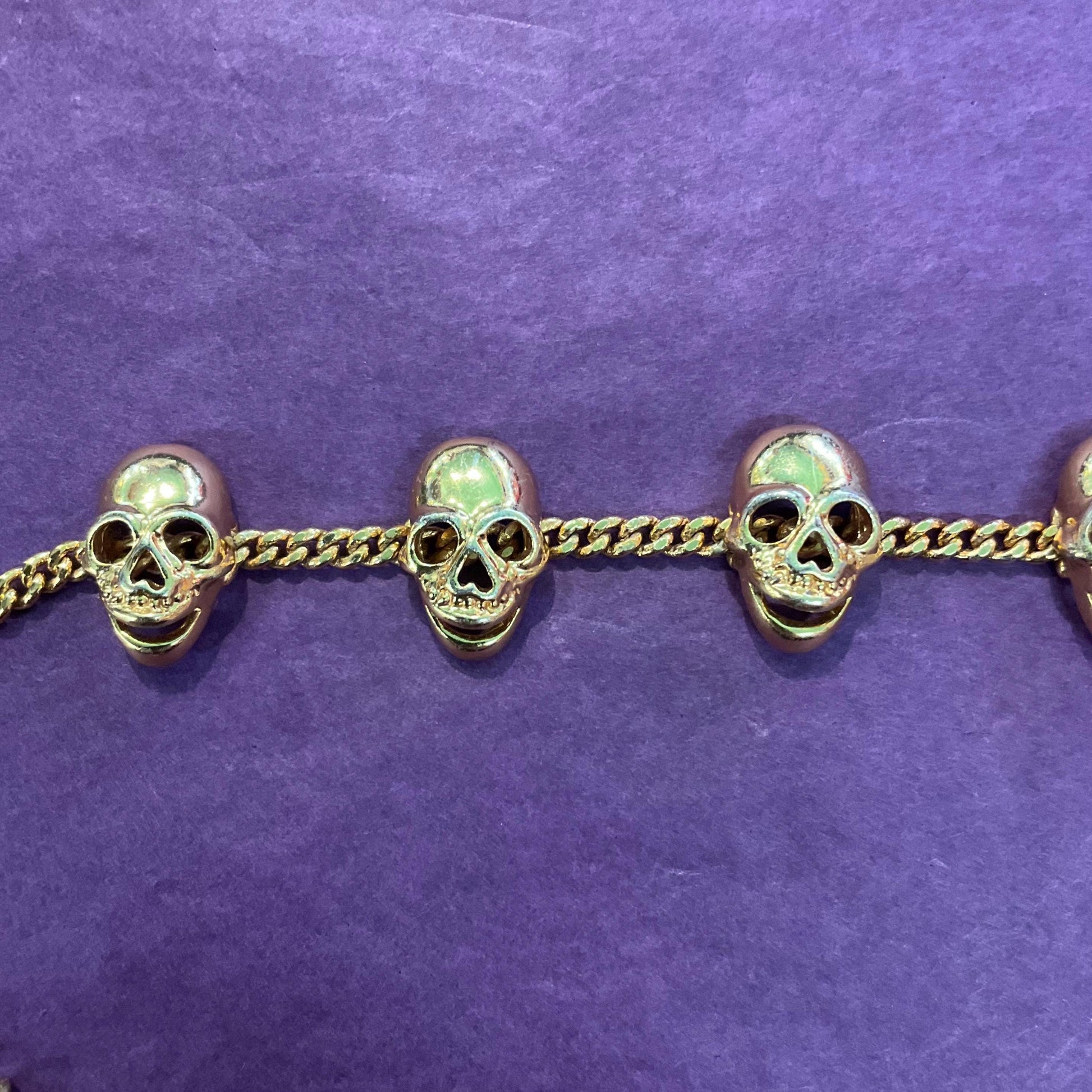 Vintage Butler and Wilson Gold Tone Skull Charm Bracelet, rare gold colour, Signed as new, steampunk fan gift