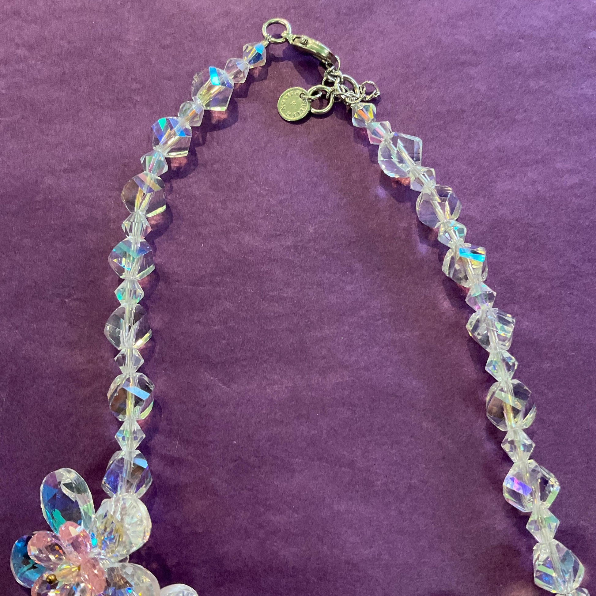 Vintage Butler And Wilson Crystal Floral Garland Beaded Necklace, Aurora Borealis And Pale Pink Crystal Flowers, Signed In Original Box