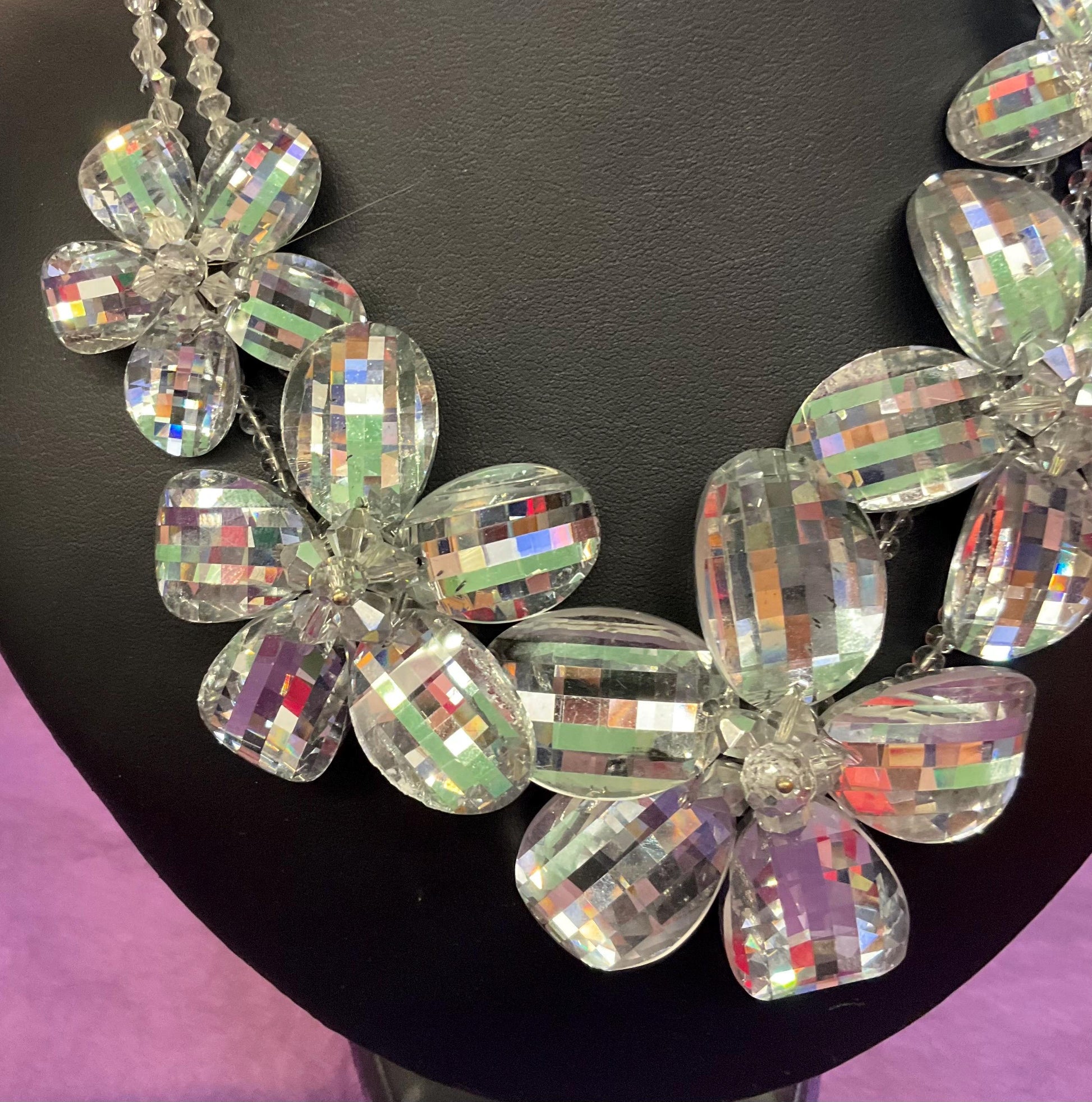 Vintage Butler And Wilson Statement Silver Crystal Floral Necklace And Bracelet Set, Wedding, Floral Event, Signed In Original Box