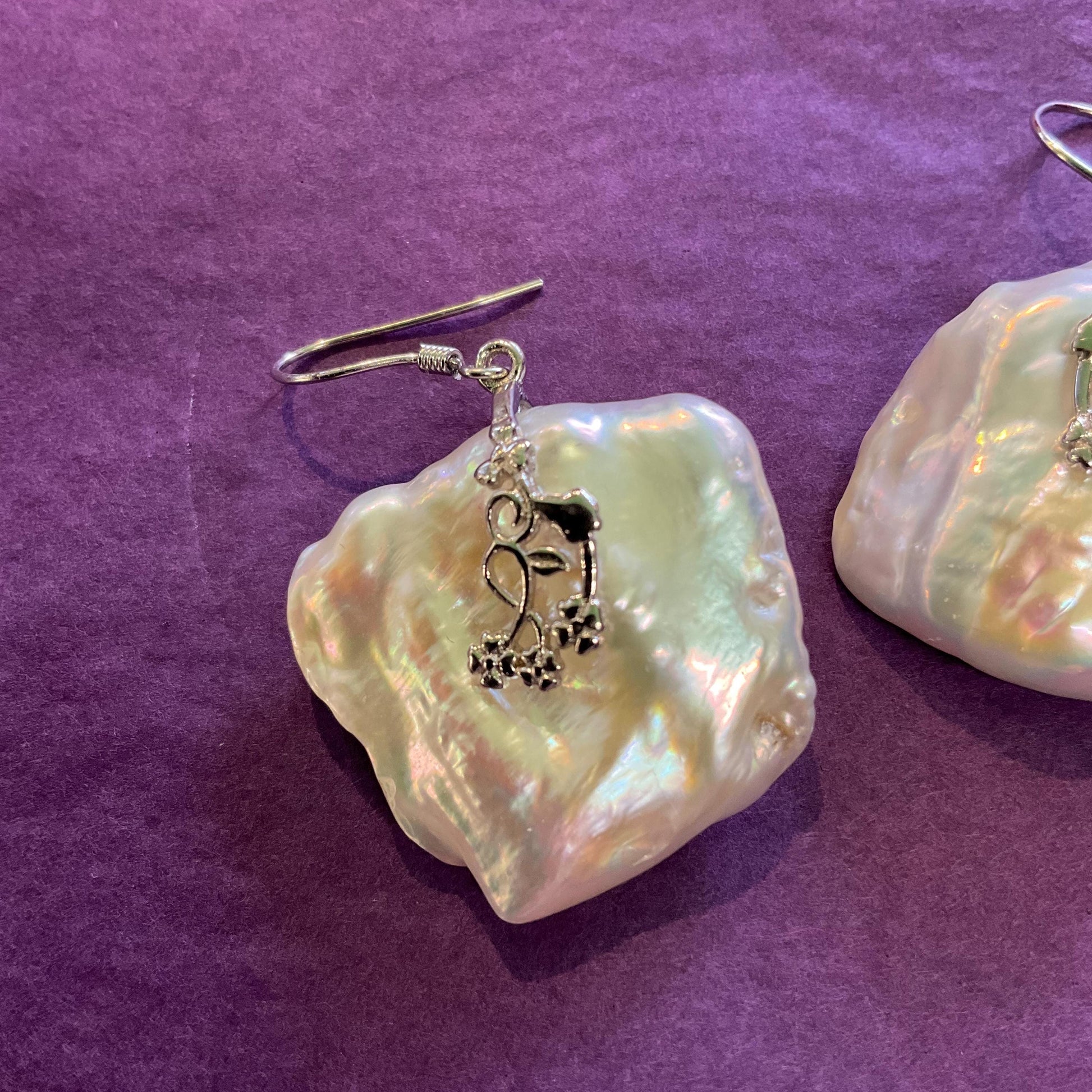 Vintage Sterling Silver And Pearl Floral Filigree Long Drop Earrings, Artisan Jeweller Made
