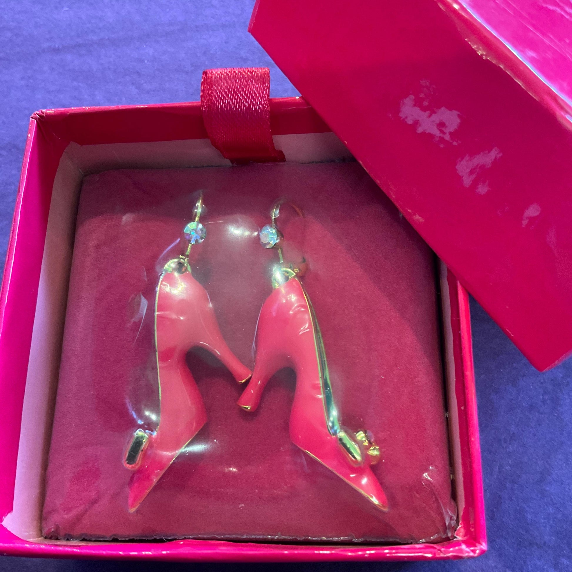 Vintage Butler and Wilson Pink Disney Princess Shoe Drop Earrings, New in Box, Pink Enamel and Rhinestone Crystal, Shoe Lover Gift
