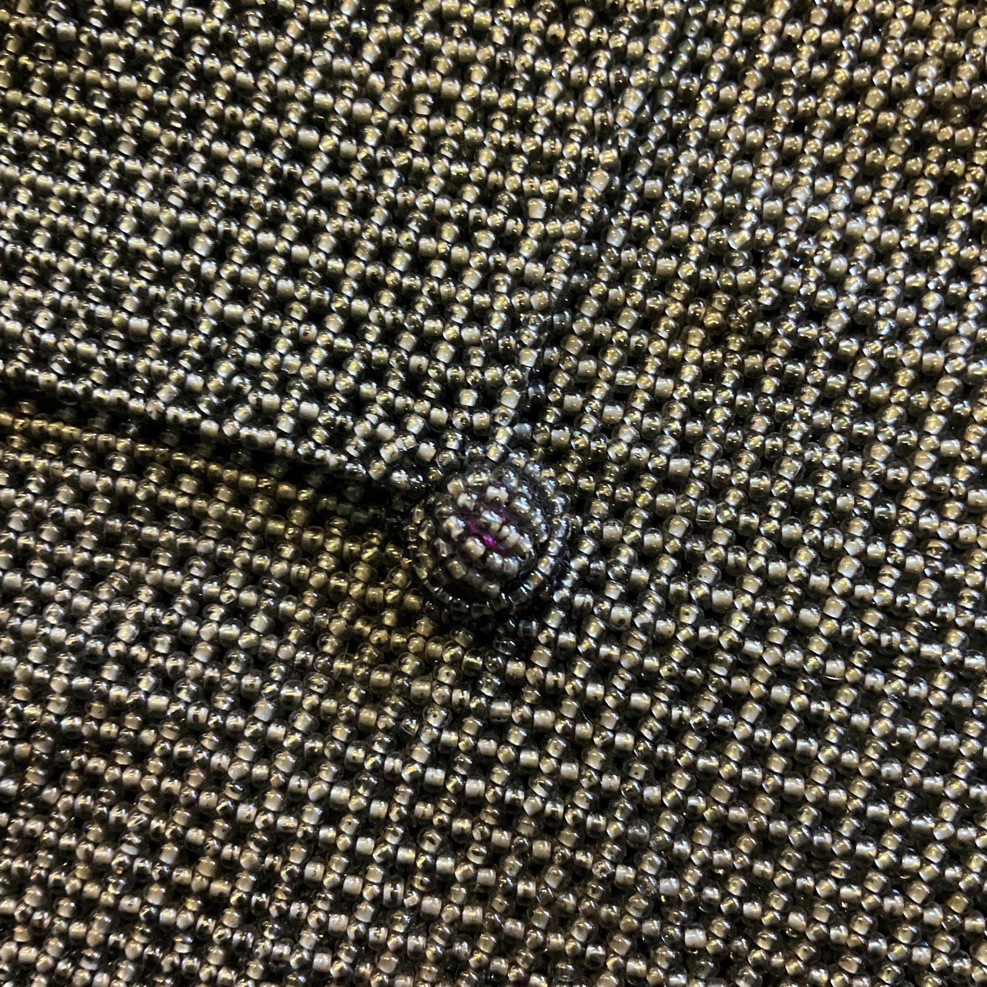 Antique Art Deco Micro Beaded Fringed Evening Bag, pewter tone glass beads, Shoulder strap, Formal Event