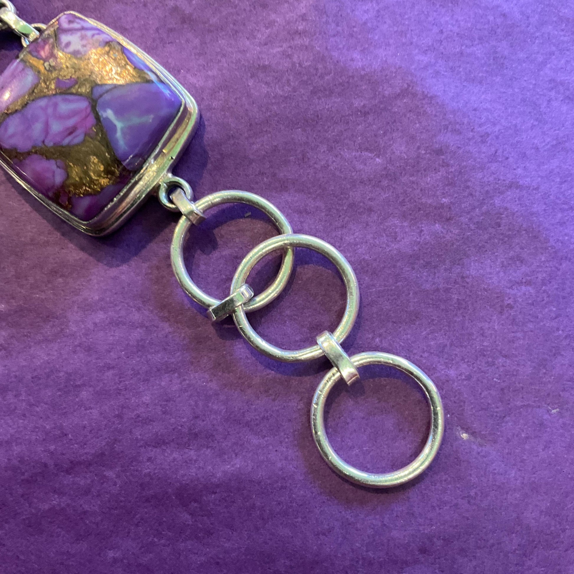 Vintage Purple Mojave Copper Turquoise and Silver Statement Bracelet,Purple and Gold Gemstones , Artisan Jeweller Made