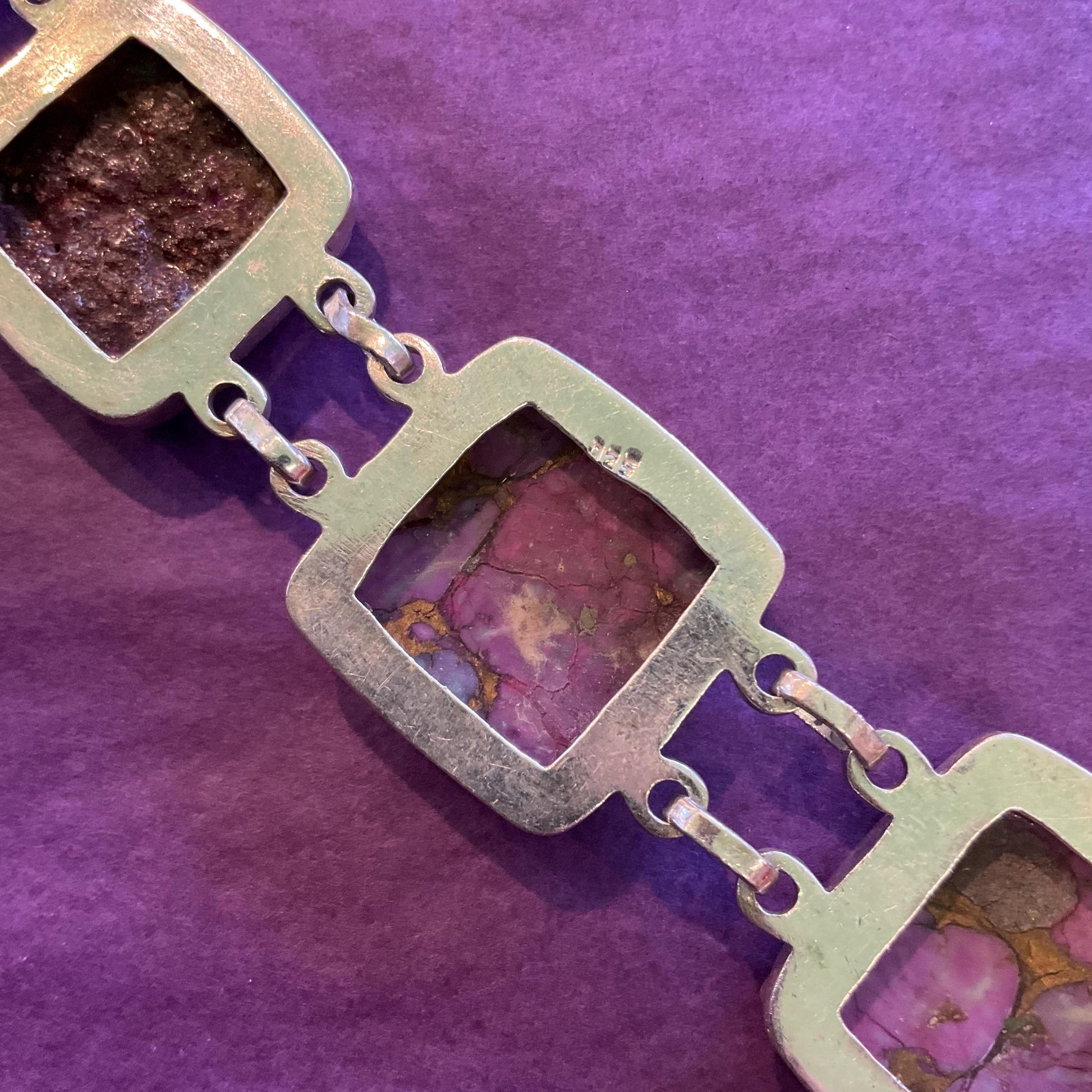 Vintage Purple Mojave Copper Turquoise and Silver Statement Bracelet,Purple and Gold Gemstones , Artisan Jeweller Made