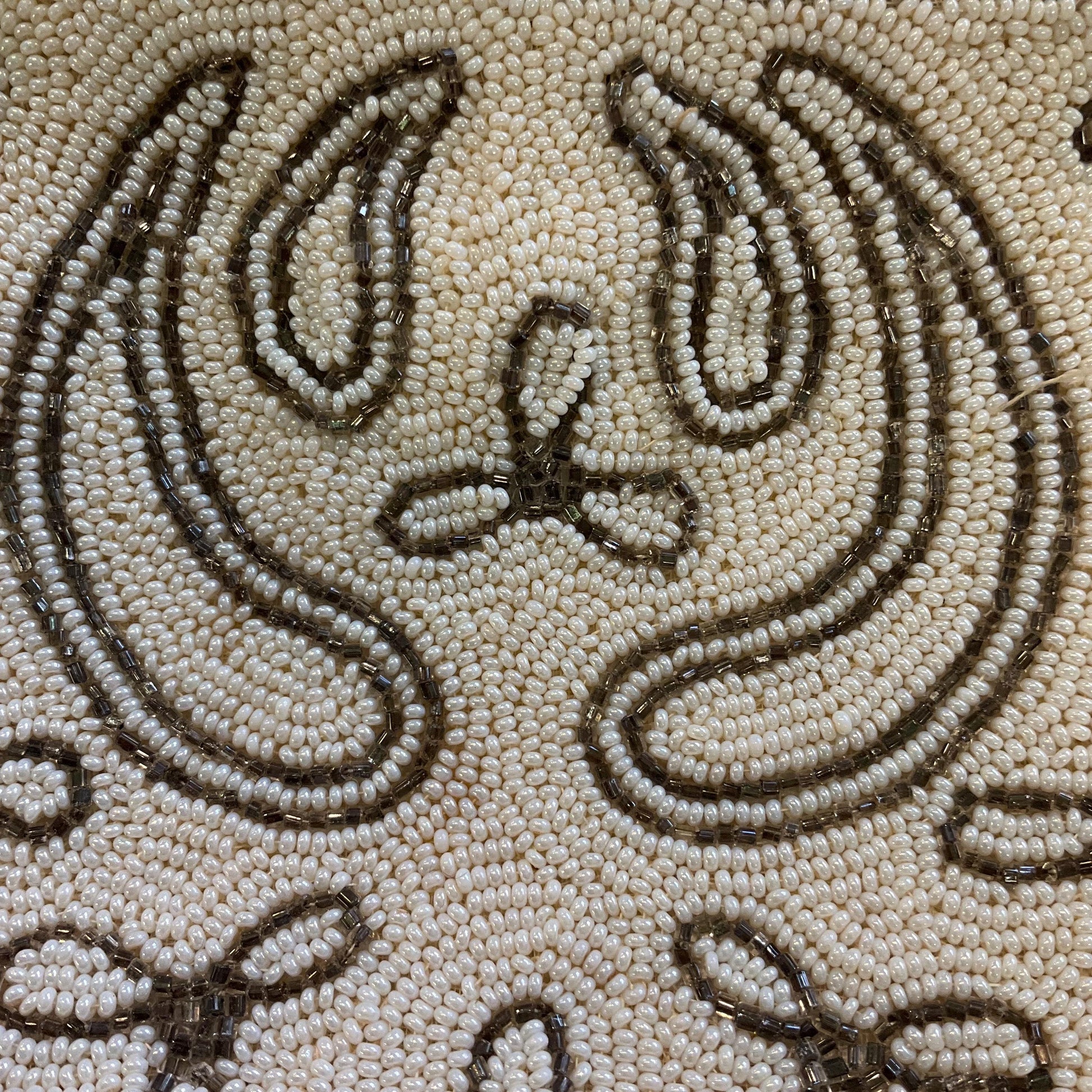 Vintage 1950s Harrods Art Deco Style French Beaded Evening Bag, Ivory and gunmetal Floral Beading, Exquisite