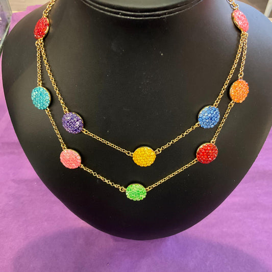 Vintage Butler and Wilson Rainbow Crystal Multicoloured Gold Tone Necklace, Signed in Original Box, Pride, Formal Event