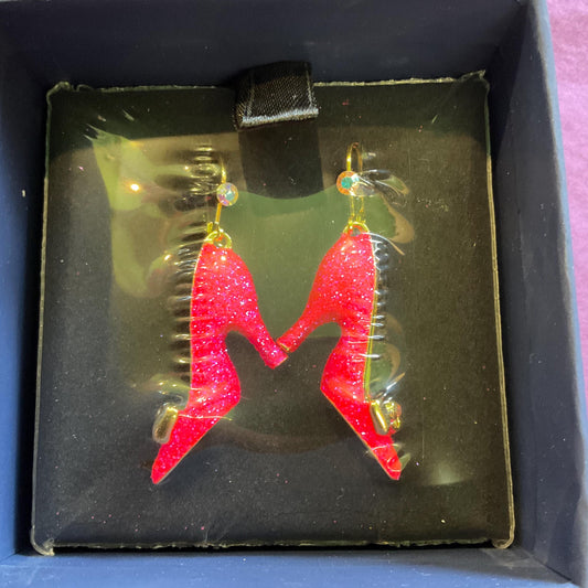 Vintage Butler and Wilson Neon Pink Crystal Glitter Disney Princess Shoe Drop Earrings, Aurora Borealis Crystal, New in Box, Shoe lover gift