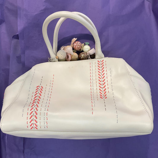 Vintage Radley Cream and Coral Leather Handbag, Organic Bag Charm and Top Stitch Details, Summer Holiday, Wedding