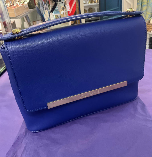 Vintage Ted Baker Royal Blue Faux Leather Satchel Style Handbag/ Cross Body Bag, Rarely if ever used, dust bag inside