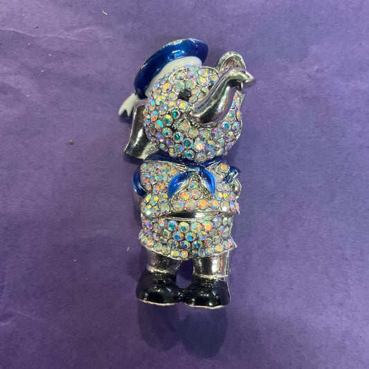 Vintage Butler and Wilson Rainbow Crystal Sailor Elephant Brooch, Silver tone with Borealis Crystals and Enamel, Elephant Lover Gift