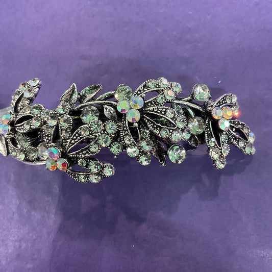 Vintage Art Deco Style Silver Tone Rainbow Crystal Forget me Not Barrette/Hairclipby Rosie Fox, New with tags, Vintage wedding