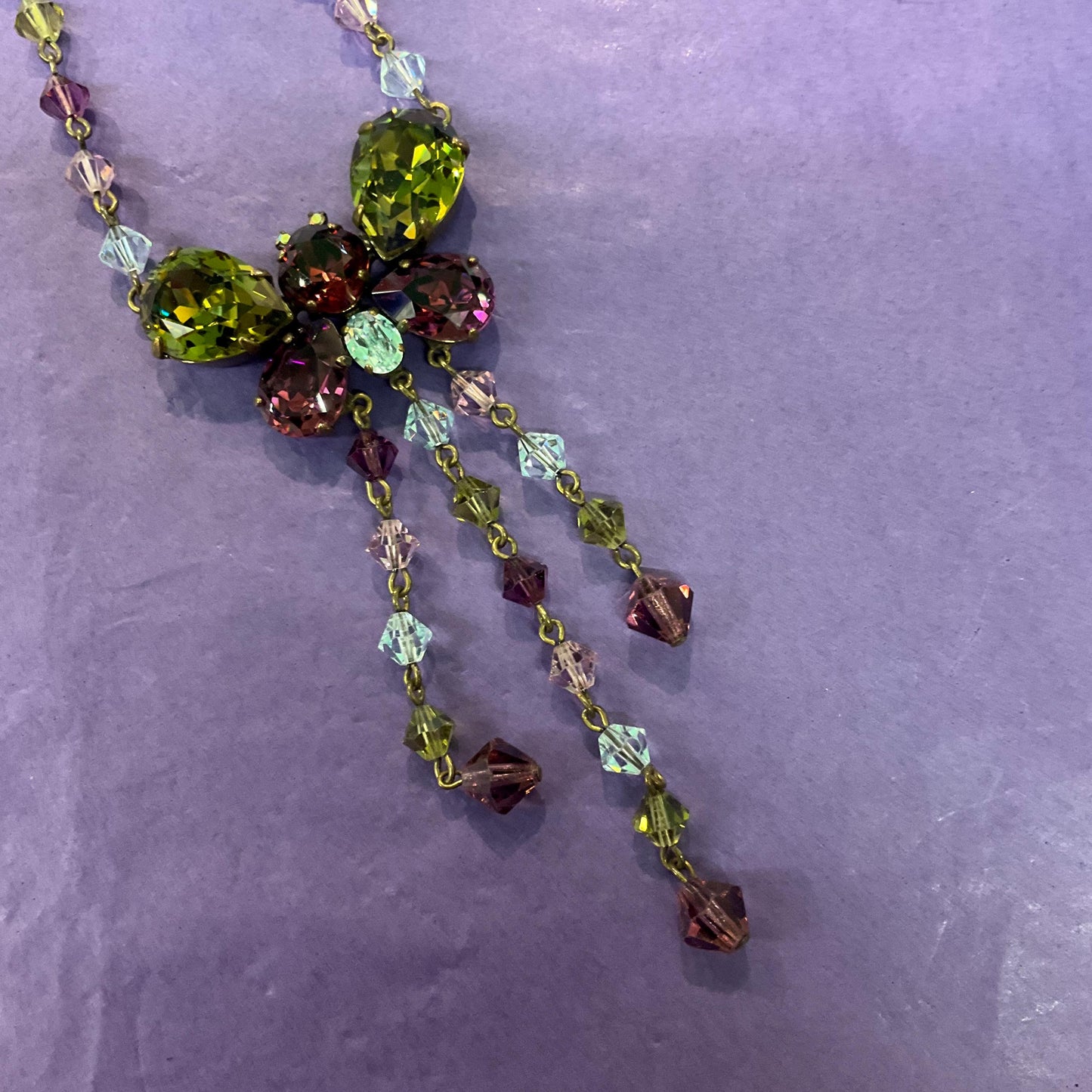 Vintage Butler and Wilson Crystal Butterfly Necklace: Bohemian Gold Tone, Signed in Box