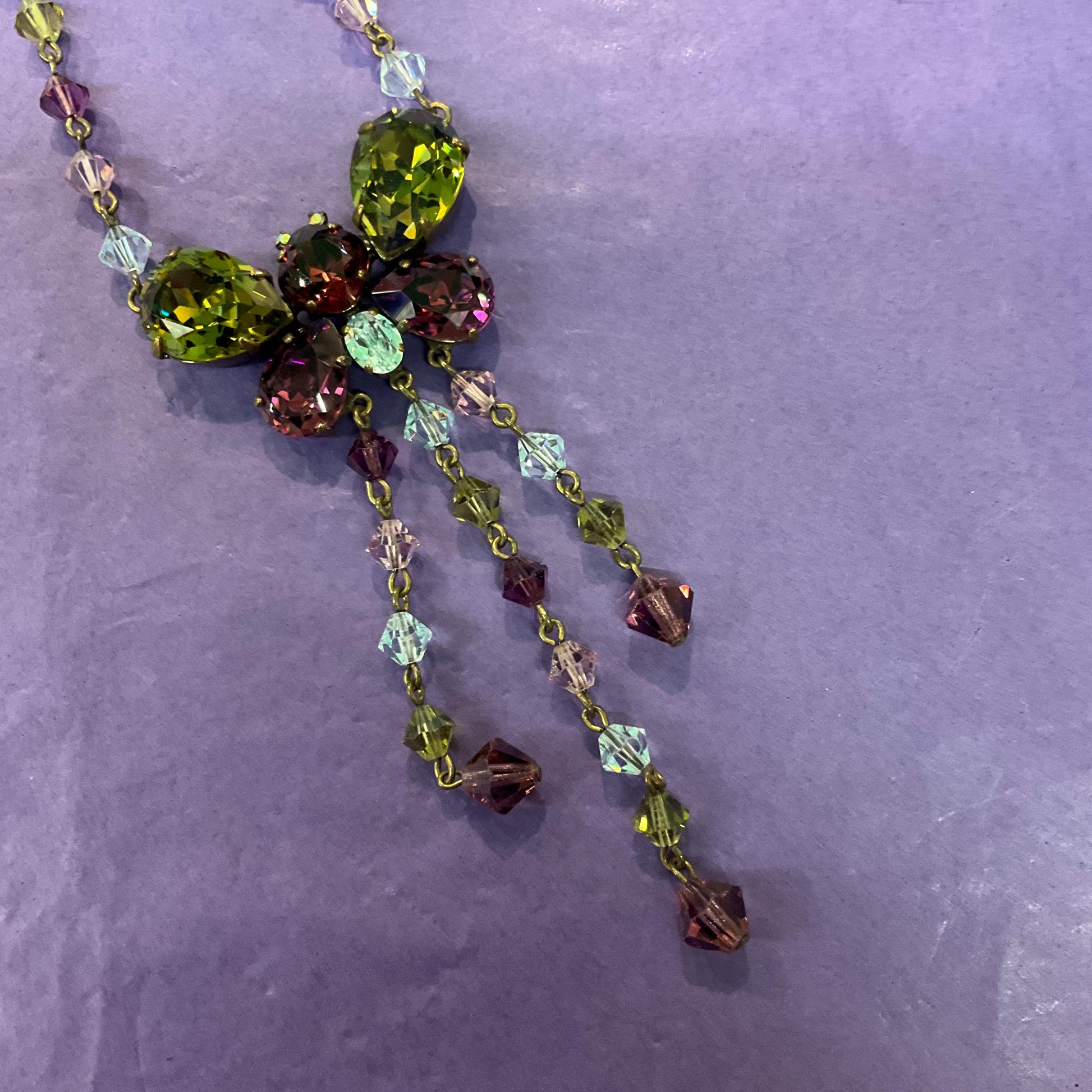 Vintage Butler and Wilson Crystal Butterfly Necklace: Bohemian Gold Tone, Signed in Box