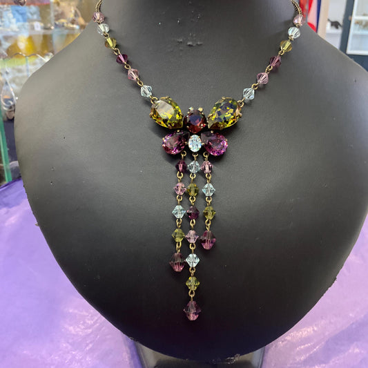 Vintage Butler and Wilson Crystal Butterfly Necklace: Bohemian Gold Tone, Signed in Box