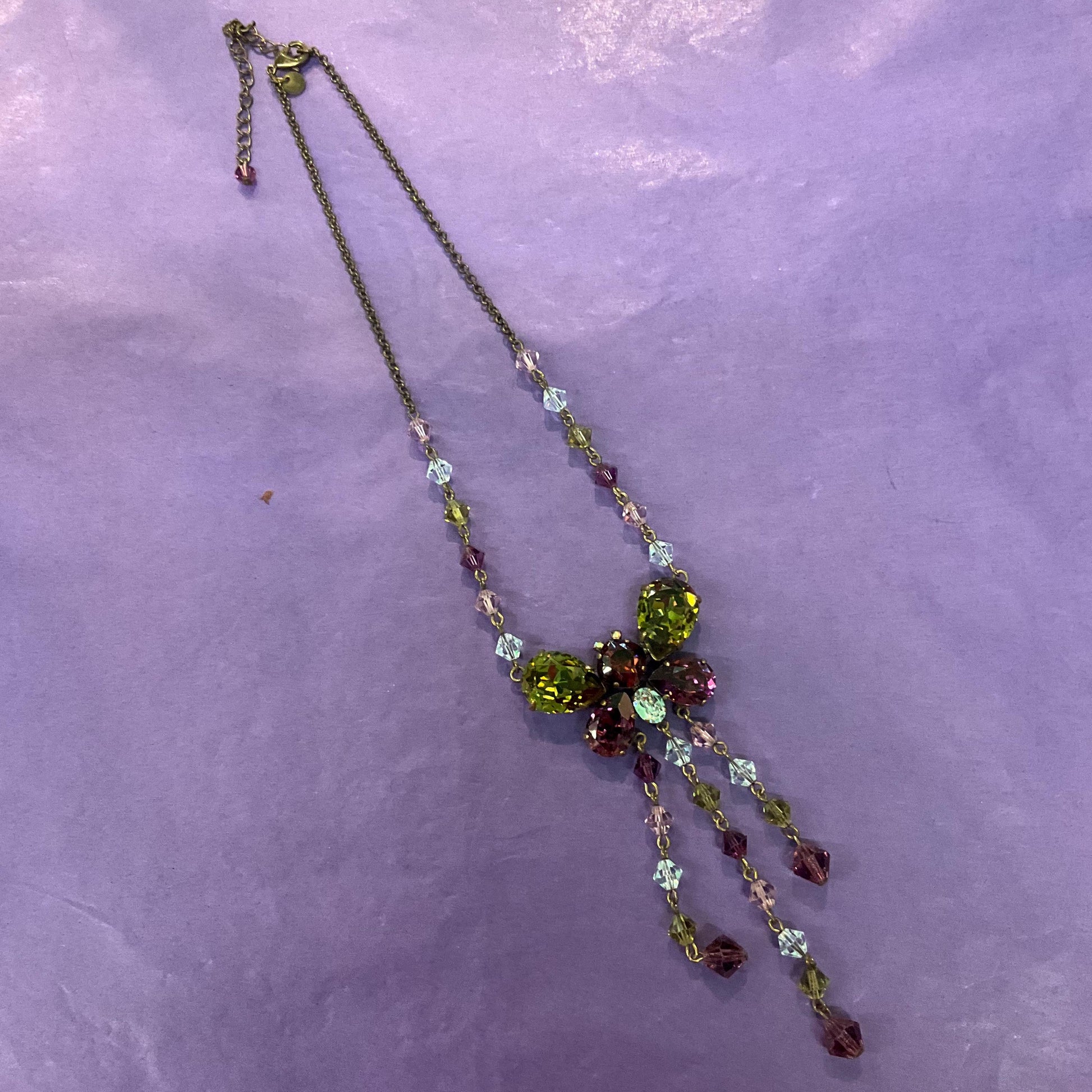 Vintage Butler and Wilson Crystal Butterfly Necklace: Bohemian Gold Tone, Signed in Box