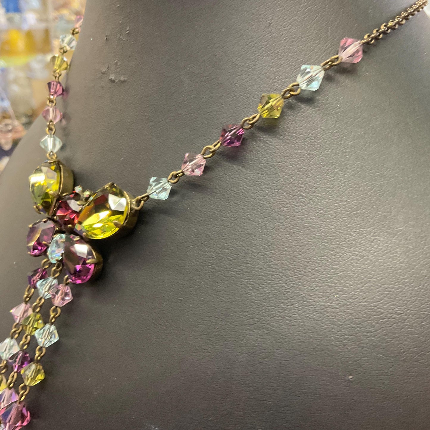 Vintage Butler and Wilson Crystal Butterfly Necklace: Bohemian Gold Tone, Signed in Box