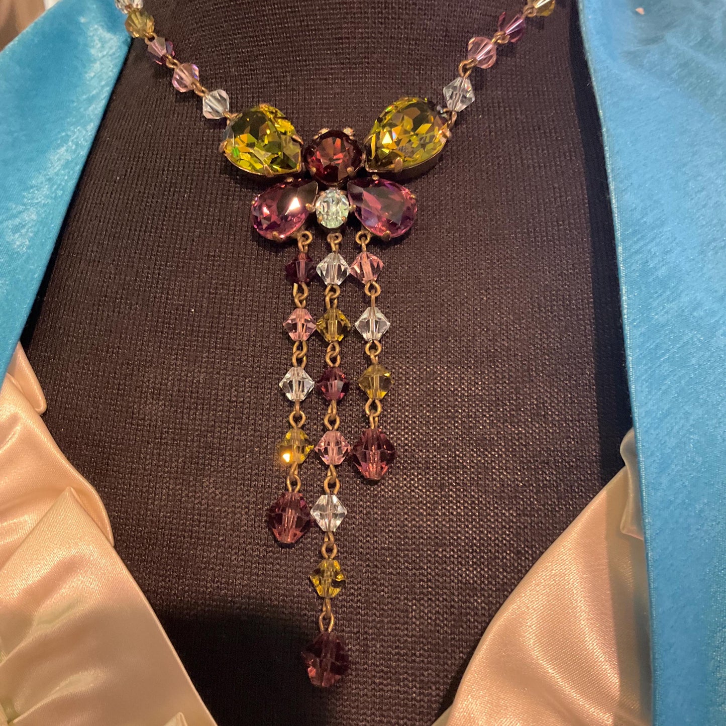 Vintage Butler and Wilson Crystal Butterfly Necklace: Bohemian Gold Tone, Signed in Box