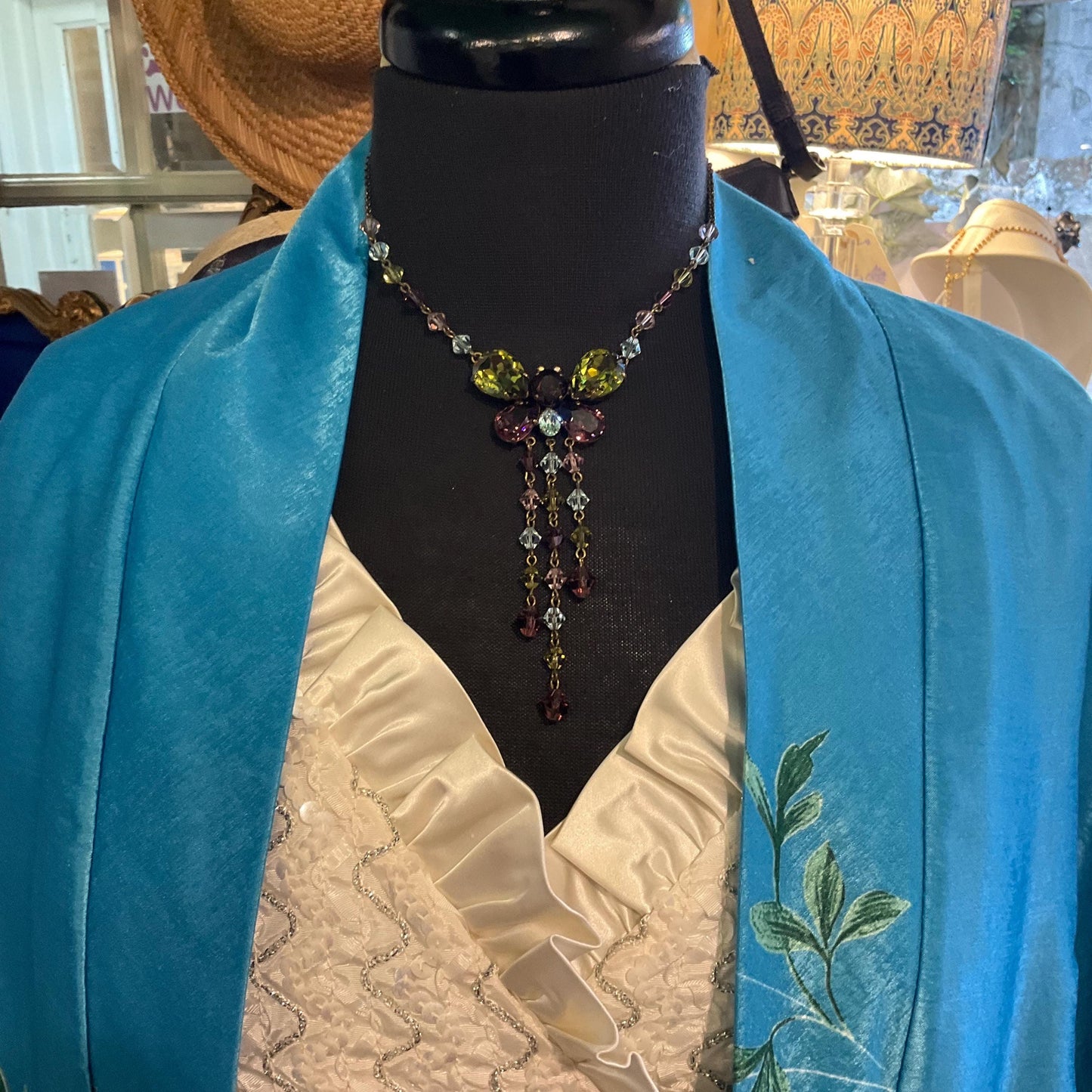 Vintage Butler and Wilson Crystal Butterfly Necklace: Bohemian Gold Tone, Signed in Box