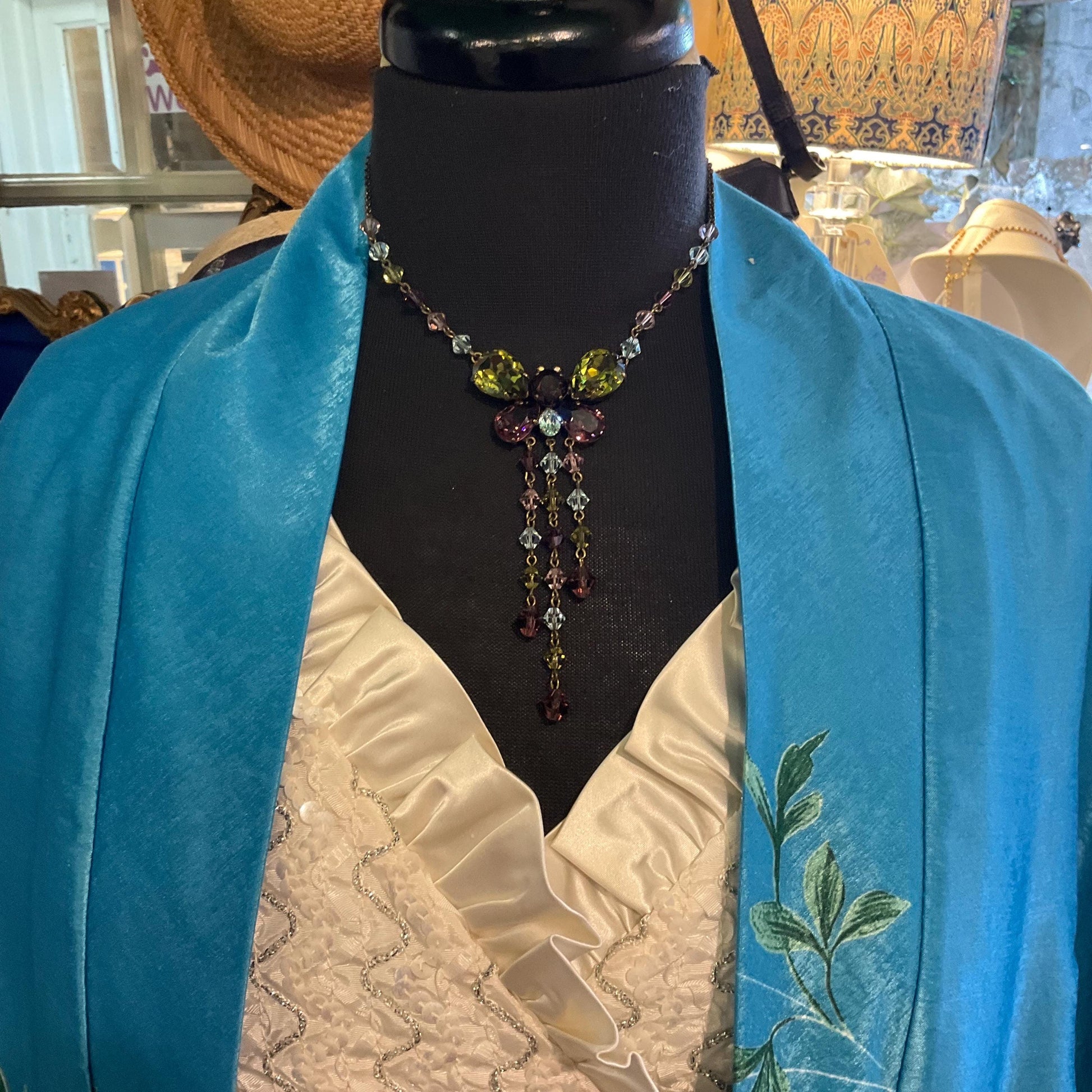 Vintage Butler and Wilson Crystal Butterfly Necklace: Bohemian Gold Tone, Signed in Box