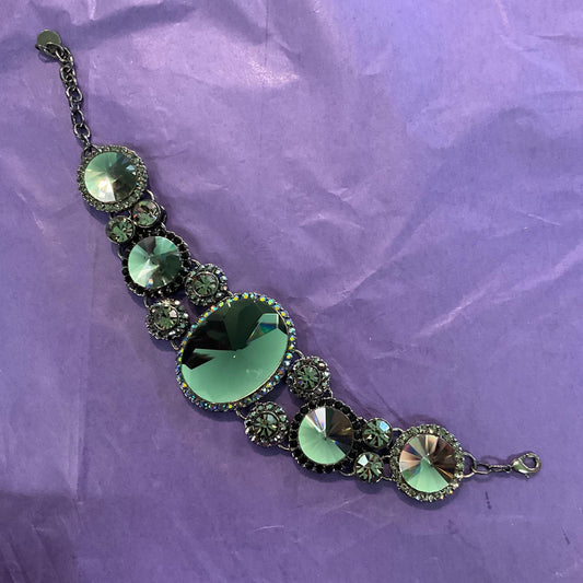 Vintage Butler and Wilson Statement Crystal Bracelet, Pewter and Gunmetal shades, Large faceted Crystals, signed In original box