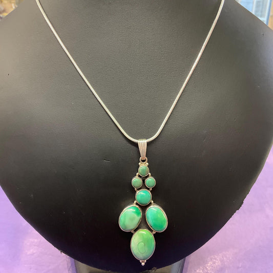 Vintage Large Silver and Turquoise Gemstone Pendant, Artisan Made, 925 Silver with multiple gemstones, new 925 chain