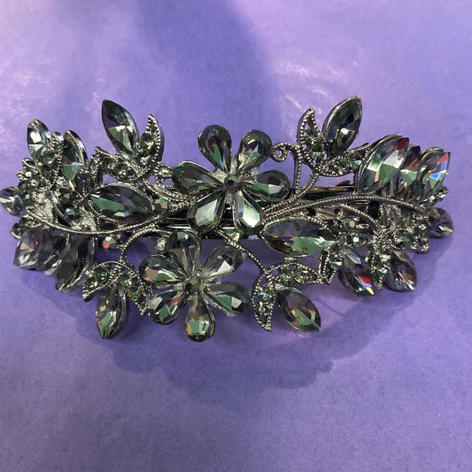 Vintage art deco style Large Pewter Crystal Flower Barette/ Hair Clip by Rosie Fox, New with tags, Bridal and Wedding, Formal Event