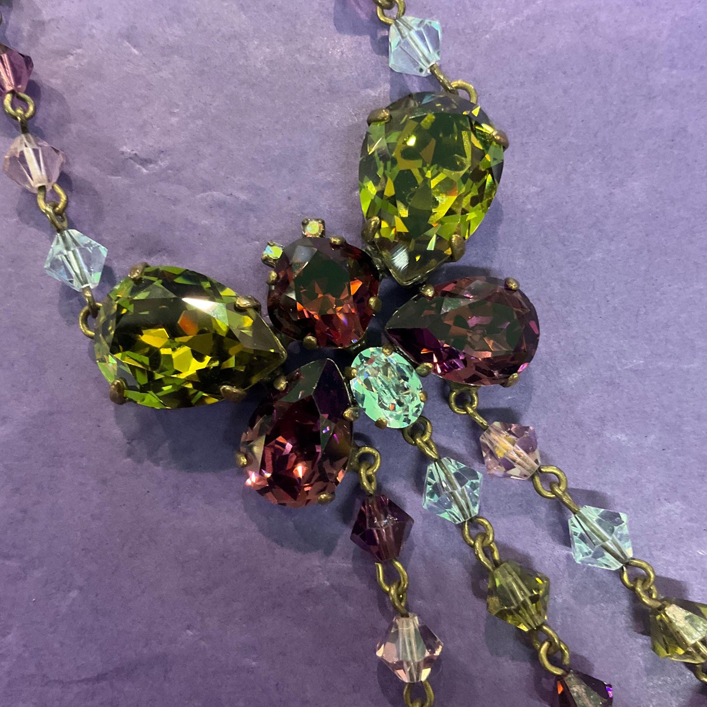 Vintage Butler and Wilson Crystal Butterfly Necklace: Bohemian Gold Tone, Signed in Box