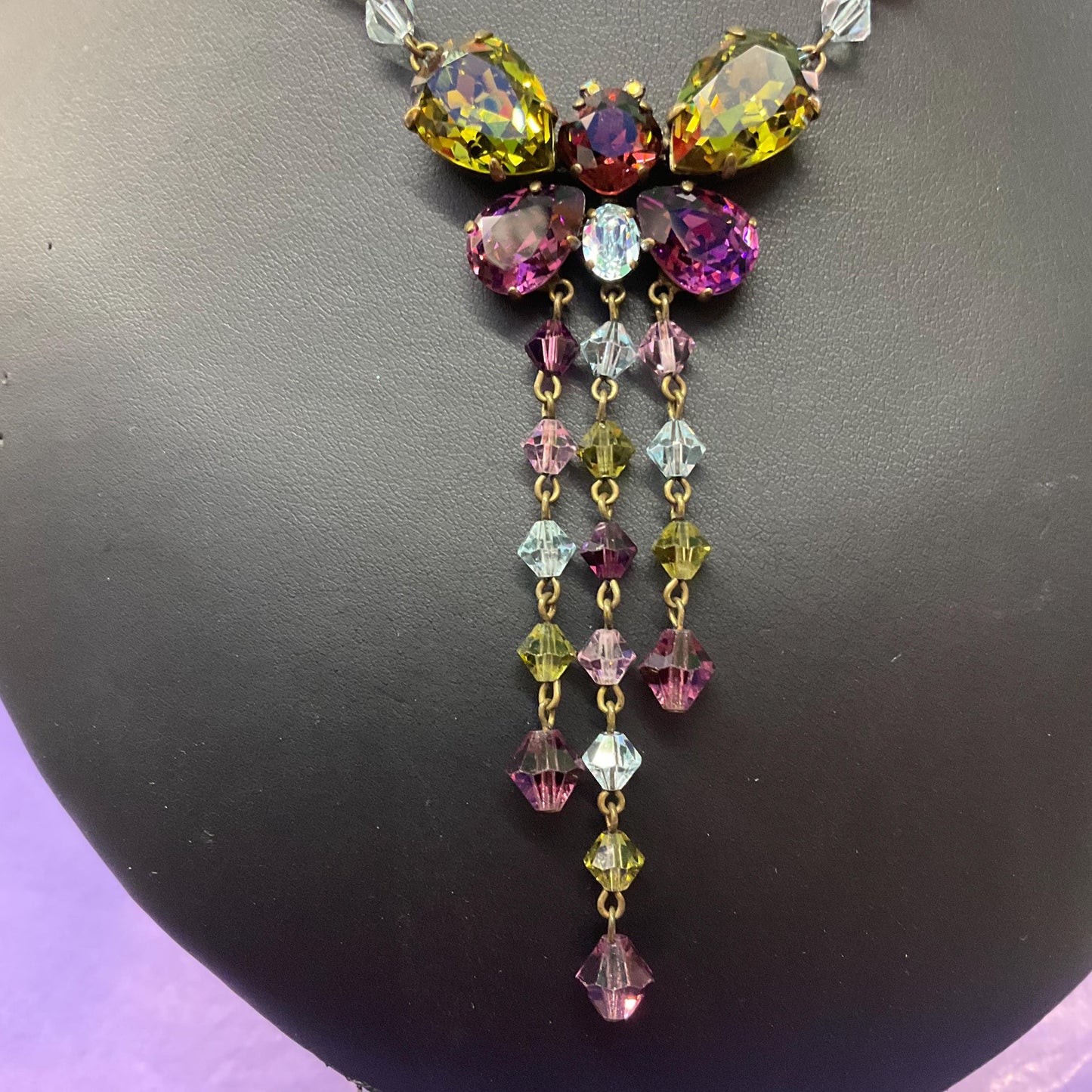 Vintage Butler and Wilson Crystal Butterfly Necklace: Bohemian Gold Tone, Signed in Box