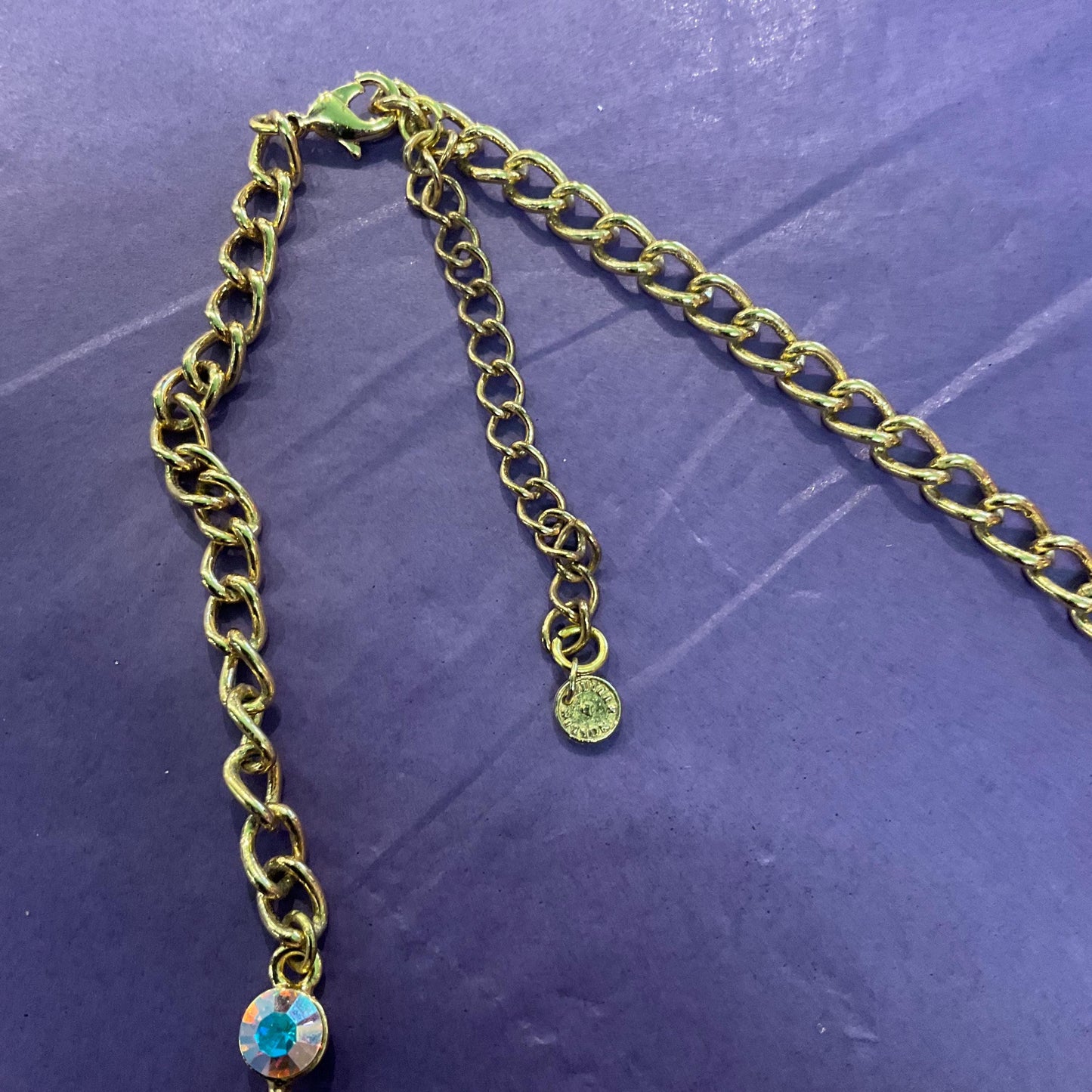 Vintage Butler and Wilson Rainbow Crystal Dragonfly Necklace , Gold Tone with Aurora Borealis Crystals , Signed in Original Box