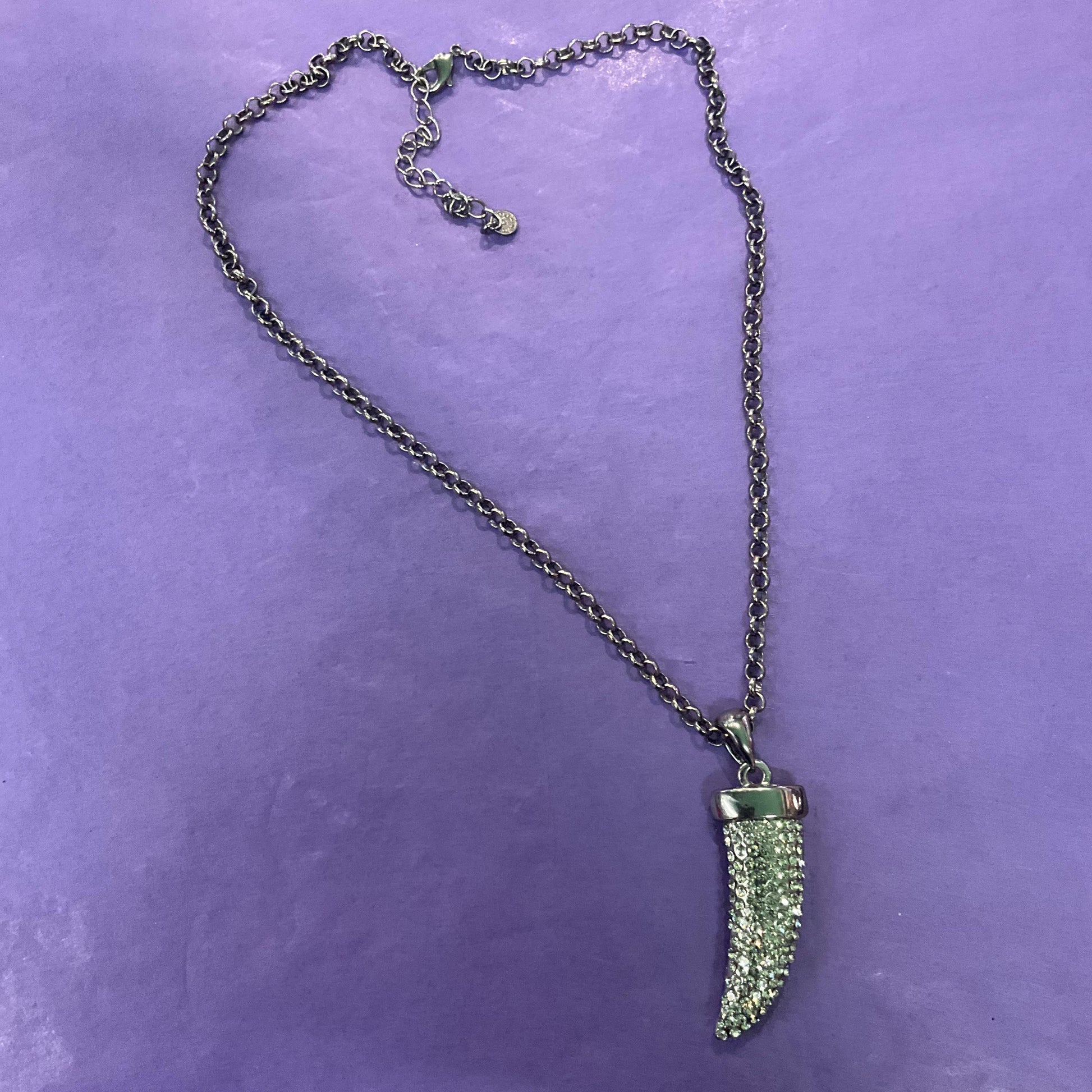 Vintage Butler and Wilson Large Pewter Tiger Fang Pendant , Pewter tone metal and crystals, Signed as new, Rock Chick, Steampunk