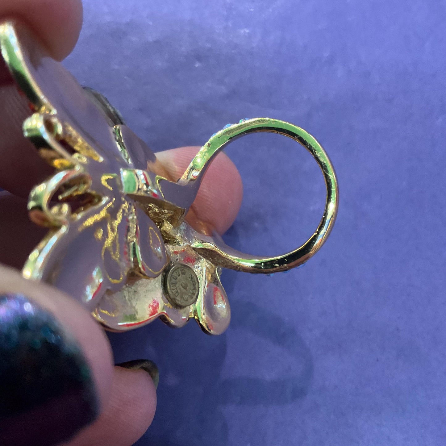 Vintage Butler and Wilson Rainbow Crystal Butterflies Statement Ring, Size Uk M/ US 6, Gold Tone with Borealis Crystals, Signed as new