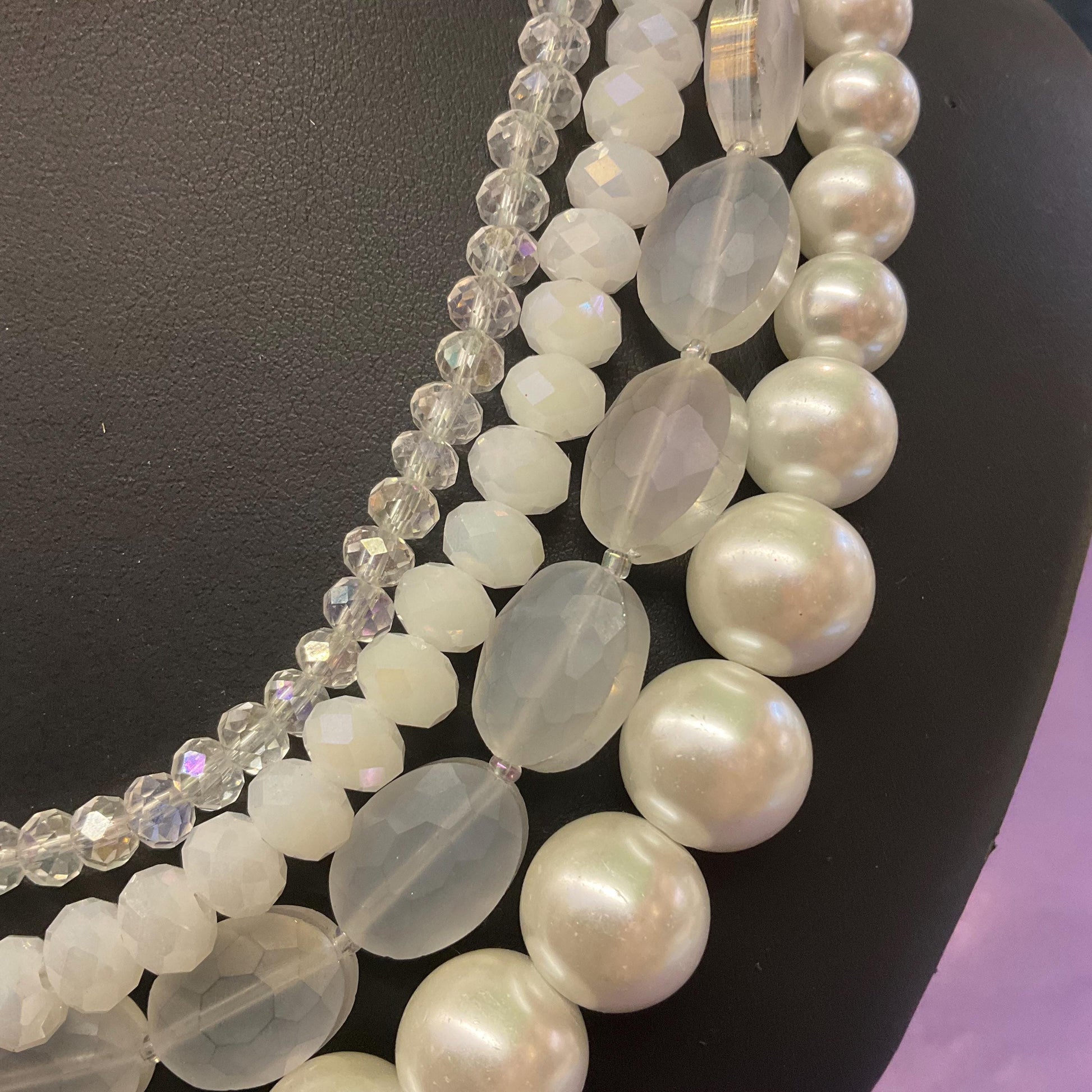 Vintage Butler and Wilson Multistrand White Crystal, Milk Glass and Faux Pearl Statement Necklace, Signed in original box, vintage wedding