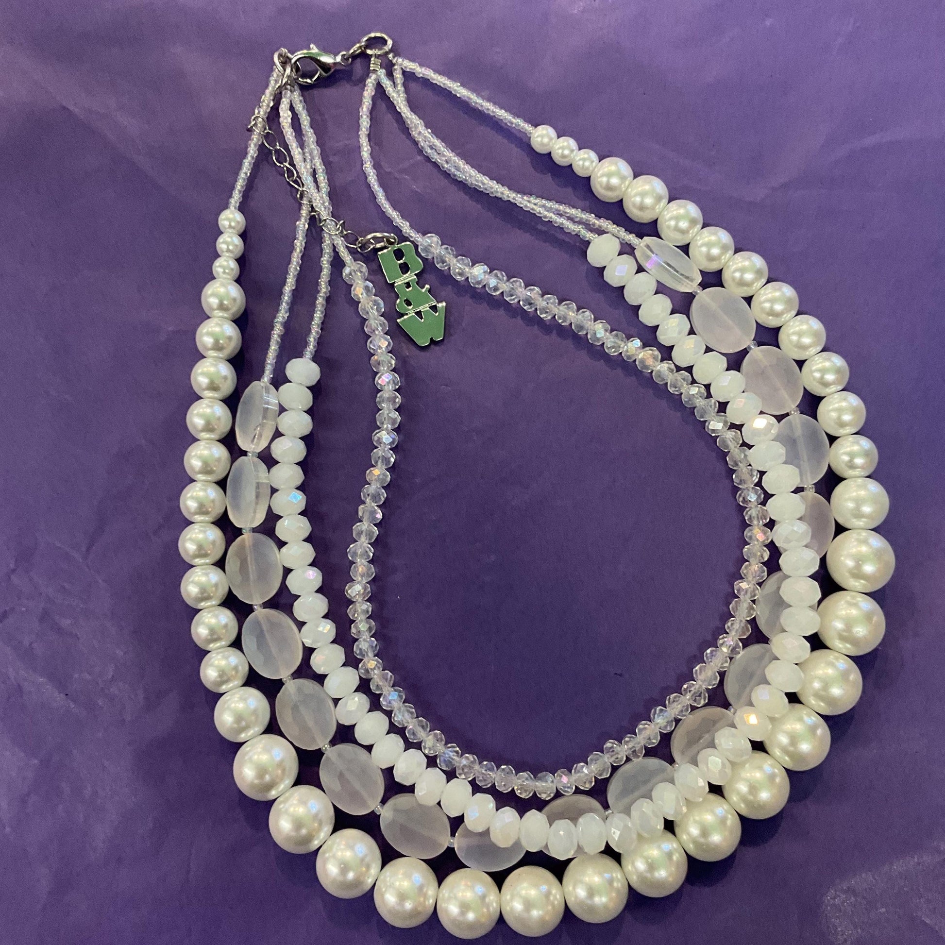 Vintage Butler and Wilson Multistrand White Crystal, Milk Glass and Faux Pearl Statement Necklace, Signed in original box, vintage wedding