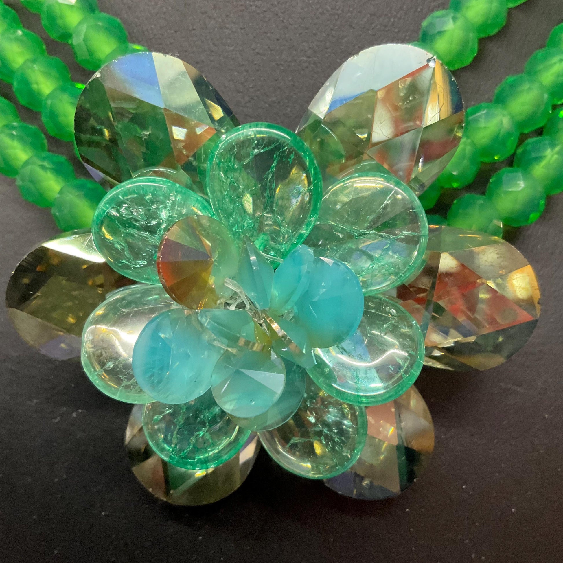 Vintage Butler and Wilson Statement Green Crystal Floral Choker style Necklace, Multistrands with Borealus Crystal Flower, As new