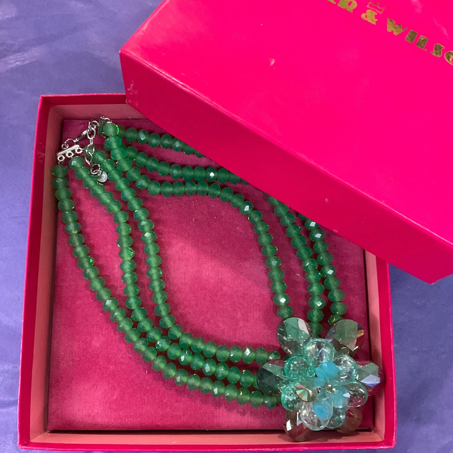 Vintage Butler and Wilson Statement Green Crystal Floral Choker style Necklace, Multistrands with Borealus Crystal Flower, As new