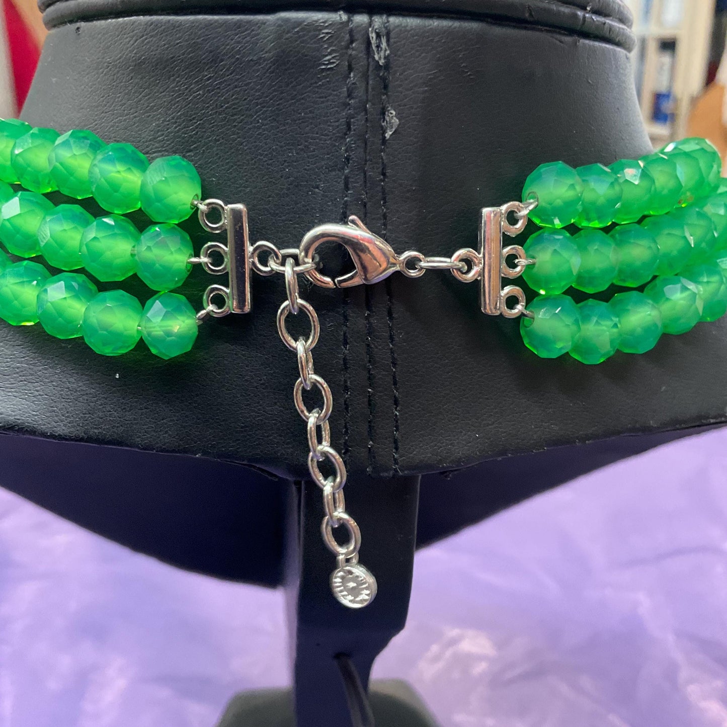 Vintage Butler and Wilson Statement Green Crystal Floral Choker style Necklace, Multistrands with Borealus Crystal Flower, As new