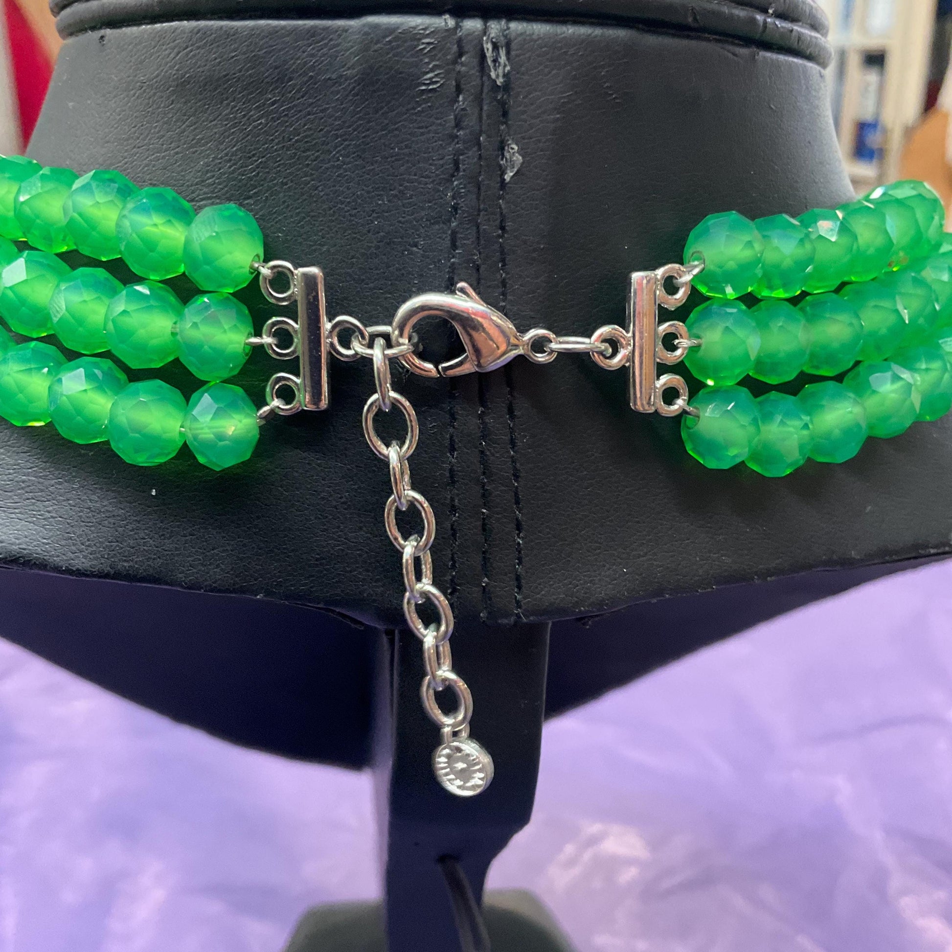 Vintage Butler and Wilson Statement Green Crystal Floral Choker style Necklace, Multistrands with Borealus Crystal Flower, As new