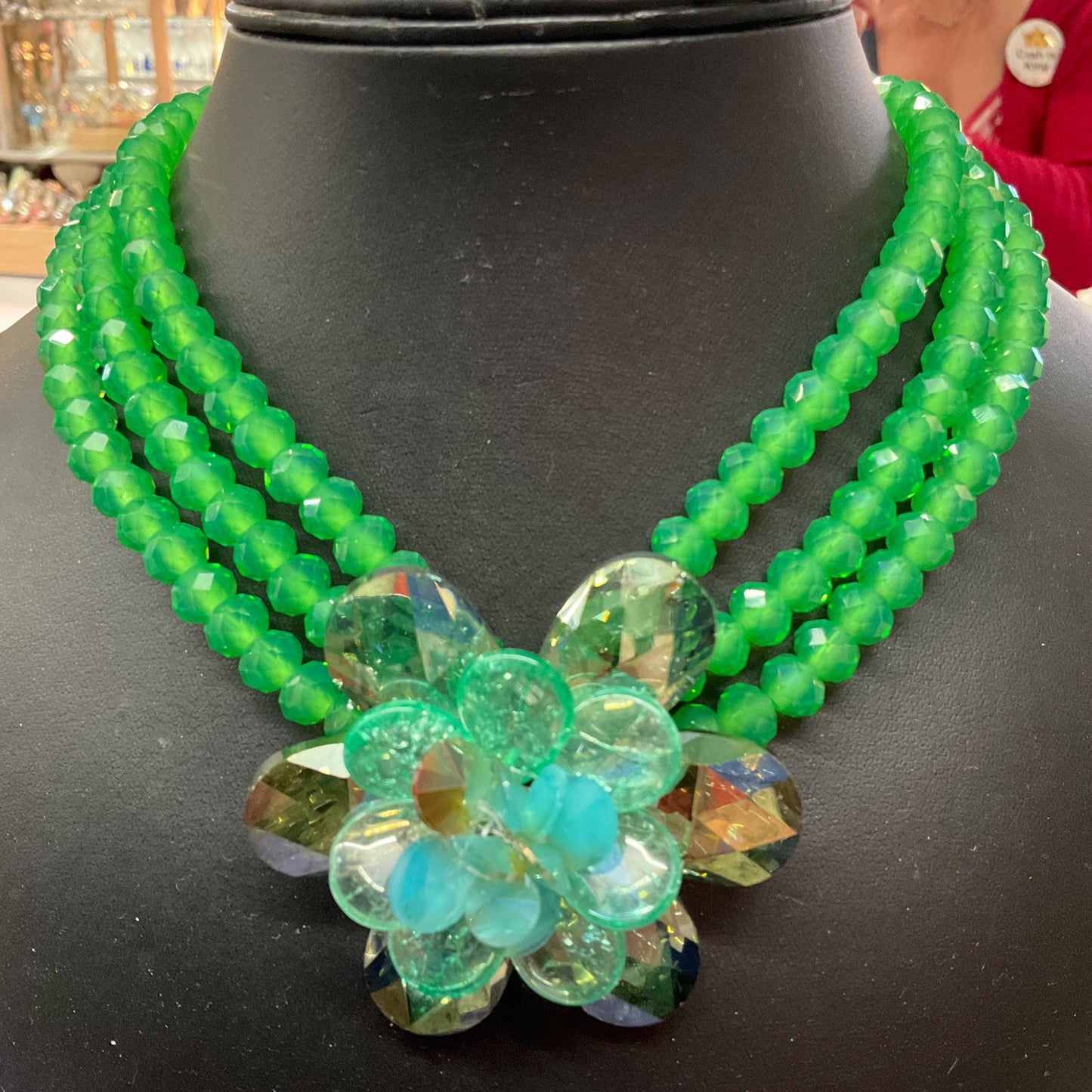 Vintage Butler and Wilson Statement Green Crystal Floral Choker style Necklace, Multistrands with Borealus Crystal Flower, As new