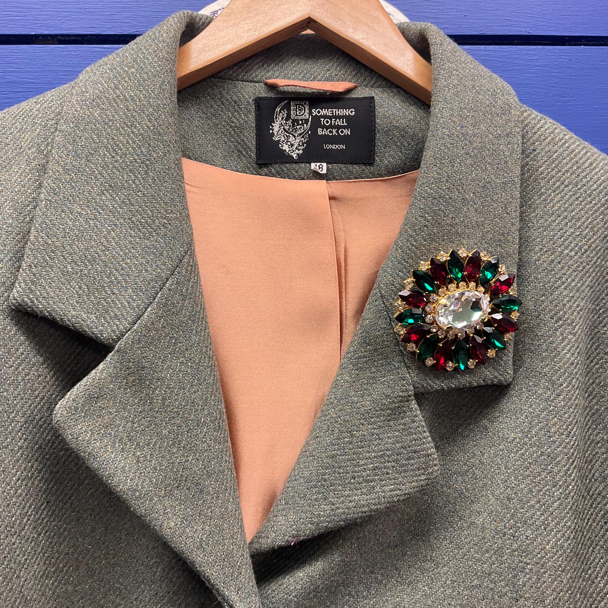 Vintage Butler and Wilson Statement Oval Crystal Brooch, Gold tone with silver, red and Green Crystals , Signed in original box