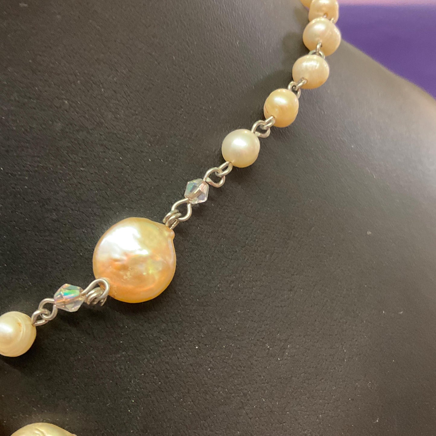 Vintage Butler and Wilson Ivory Keshi and Fresh Water Pearl Floral Drop Necklace, Signed in Original Box, Vintage Wedding, Holiday