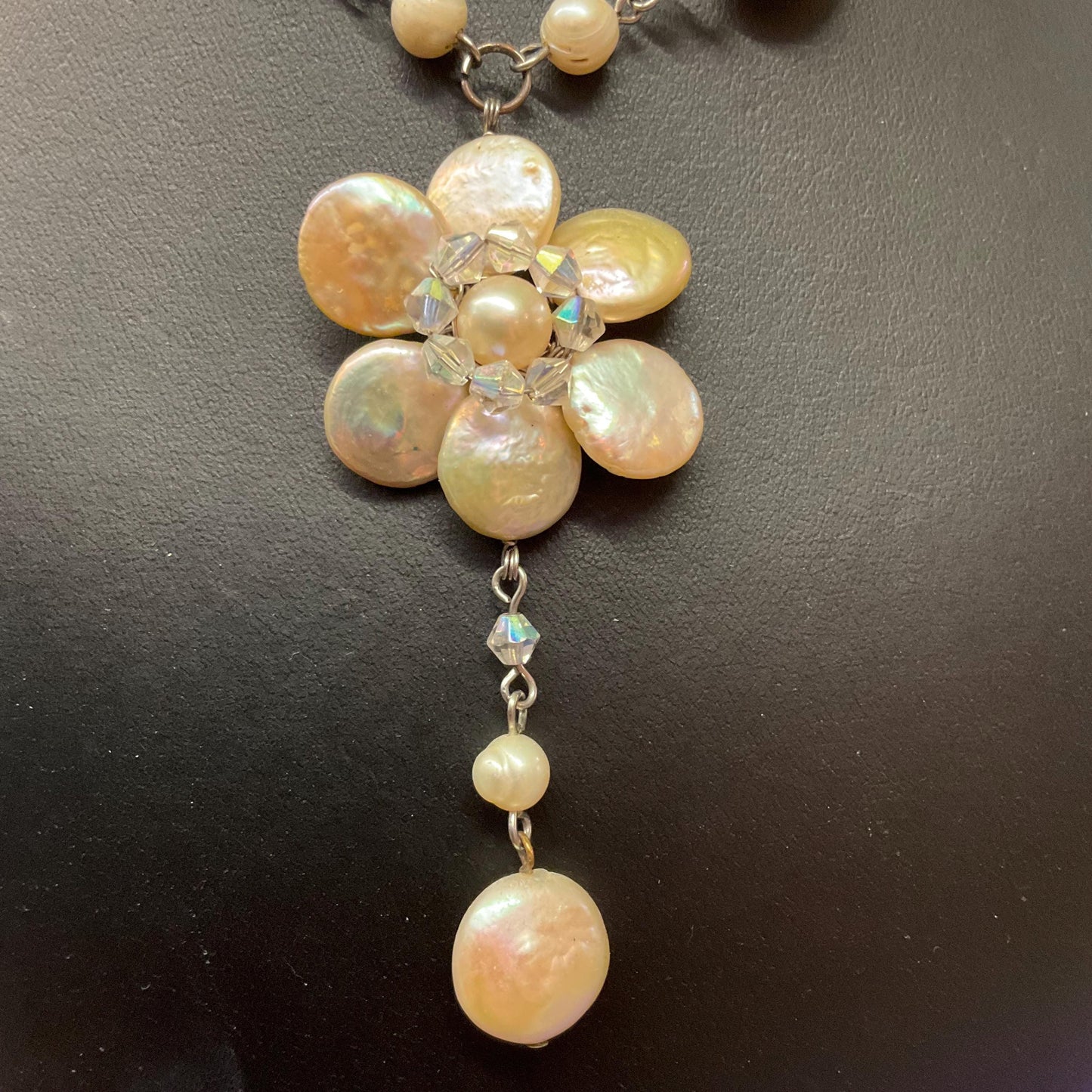 Vintage Butler and Wilson Ivory Keshi and Fresh Water Pearl Floral Drop Necklace, Signed in Original Box, Vintage Wedding, Holiday