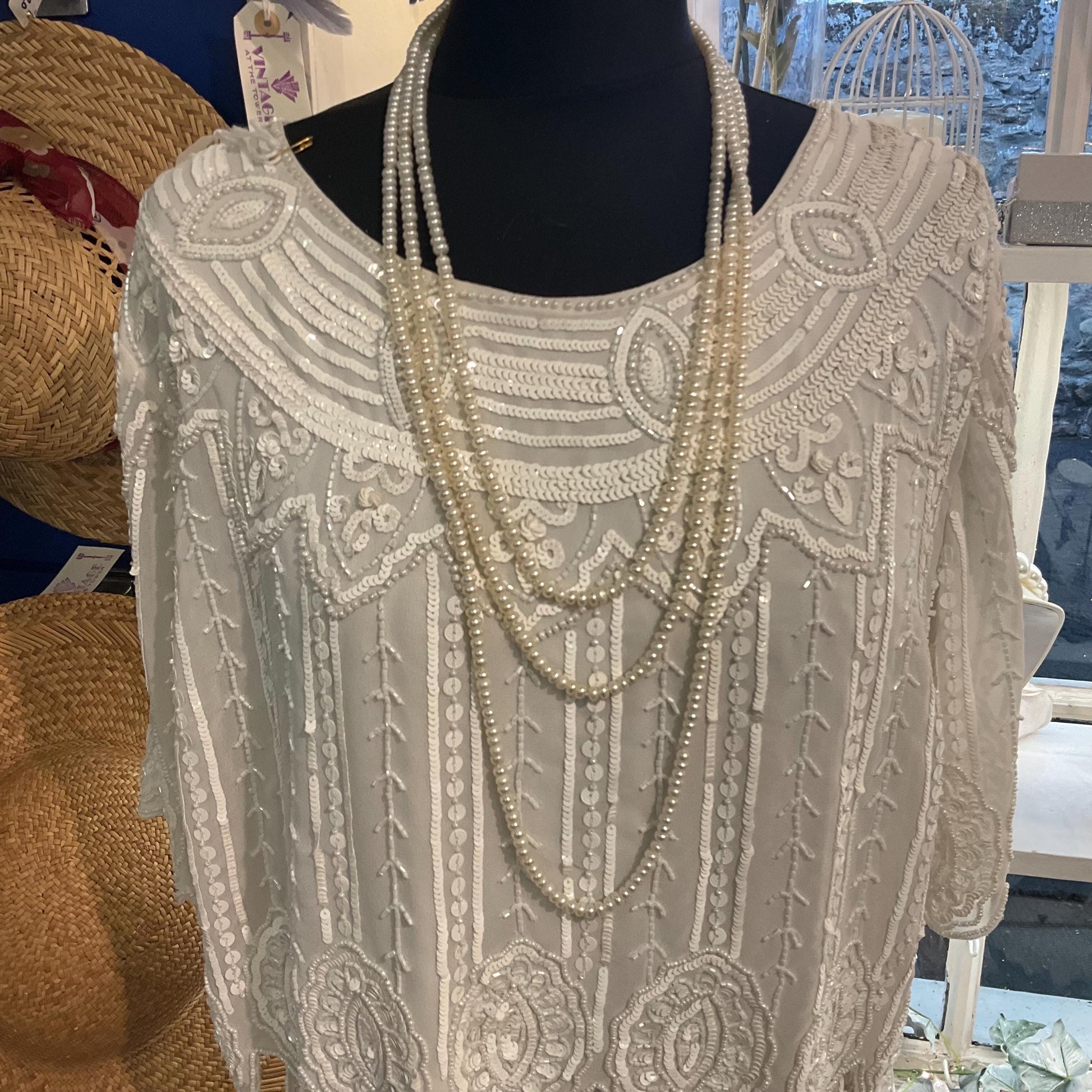 Vintage Flapper Length Ivory Fresh Water Pearl Beaded Necklace, Hand knotted, Ultra Long, Vintage Wedding, Summer Holiday