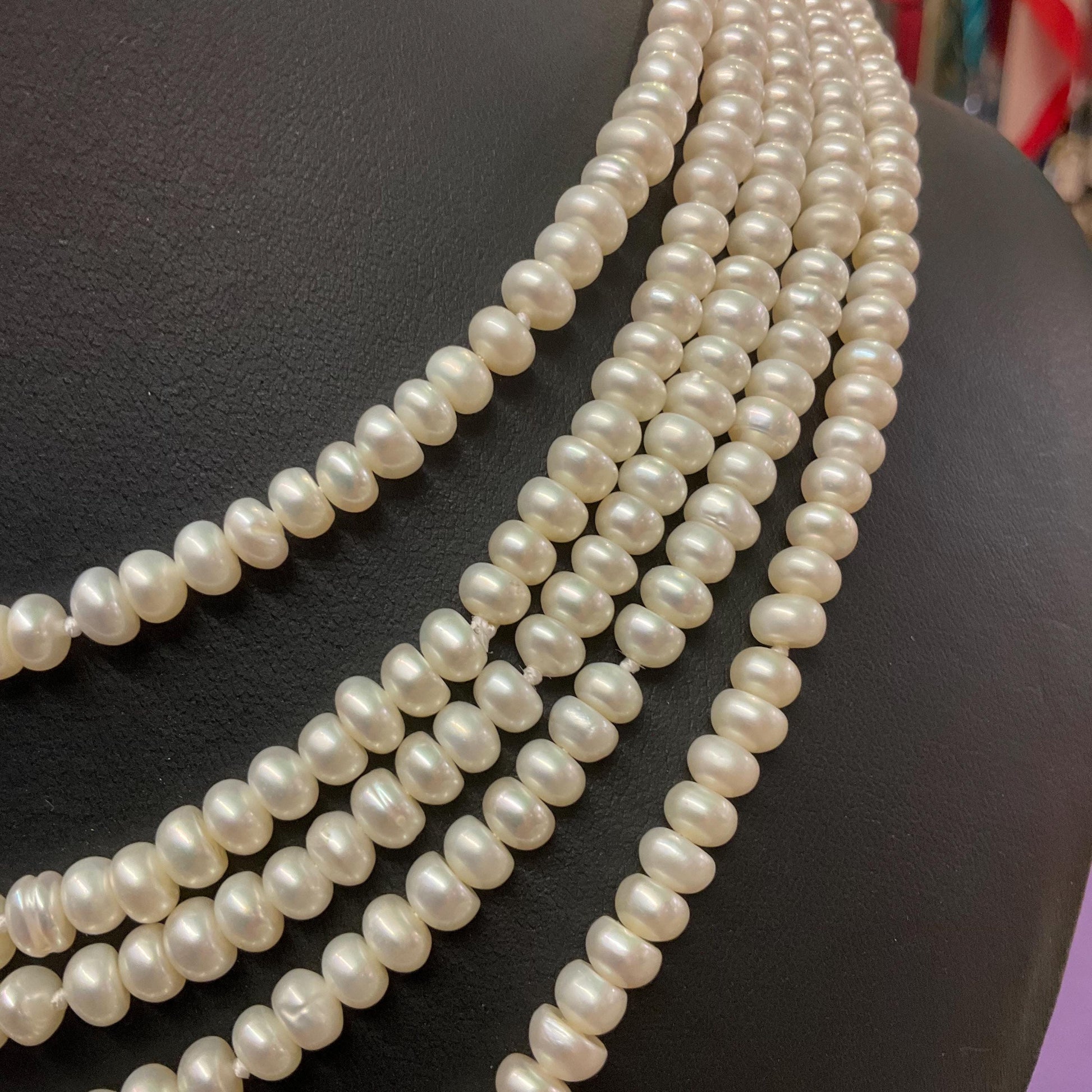Vintage Flapper Length Ivory Fresh Water Pearl Beaded Necklace, Hand knotted, Ultra Long, Vintage Wedding, Summer Holiday