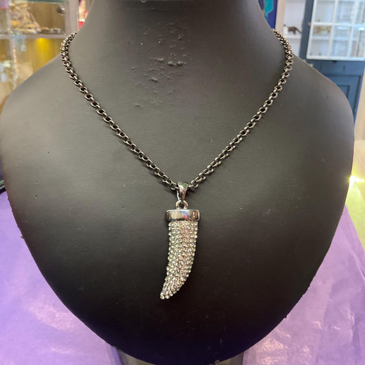 Vintage Butler and Wilson Large Pewter Tiger Fang Pendant , Pewter tone metal and crystals, Signed as new, Rock Chick, Steampunk