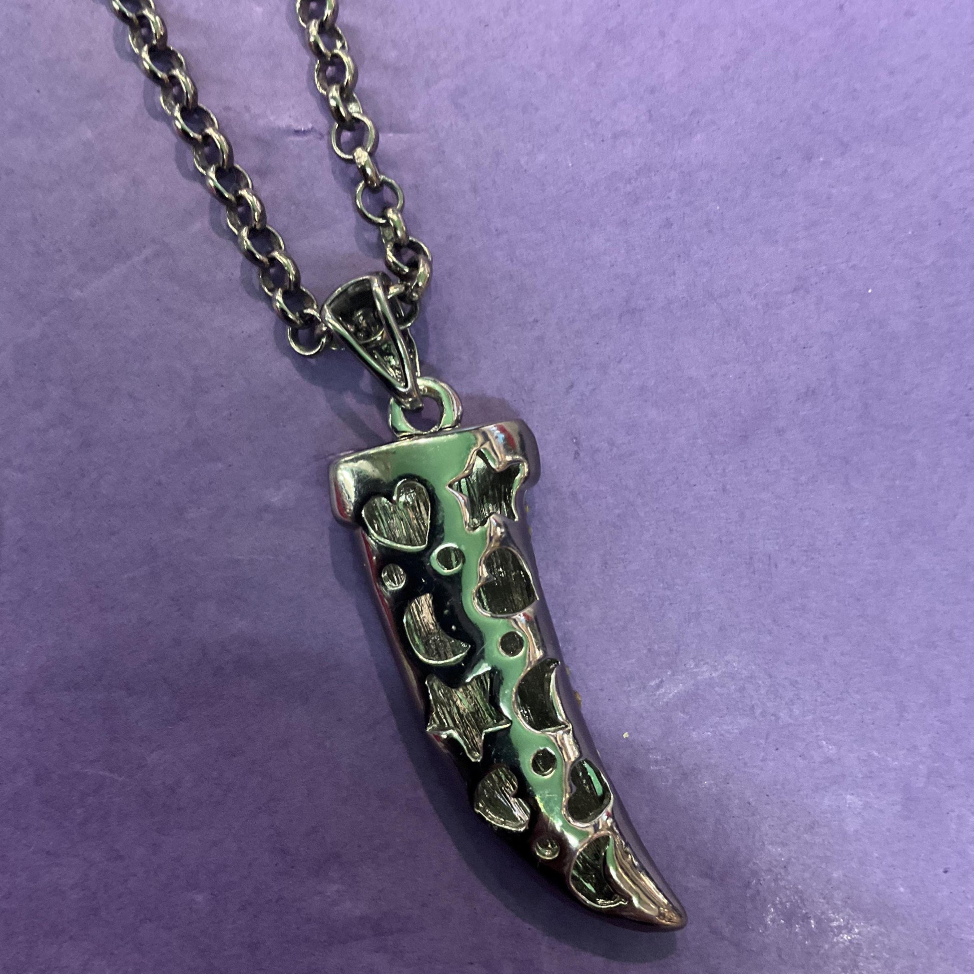 Vintage Butler and Wilson Large Pewter Tiger Fang Pendant , Pewter tone metal and crystals, Signed as new, Rock Chick, Steampunk